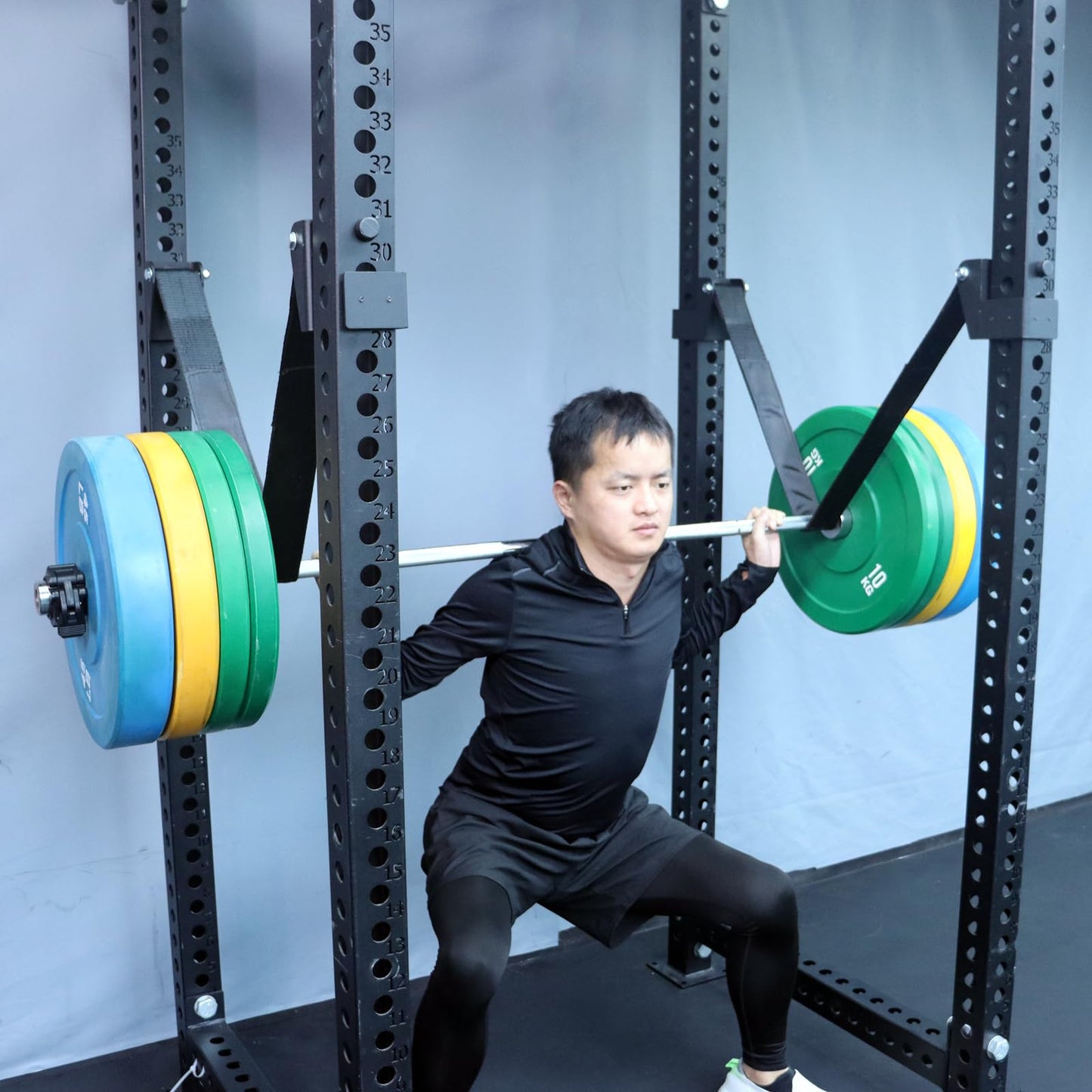 Power Rack Attachments Safety Straps Squat Rack Attachments Fit 3x3 Power Rack for Row Deadlift Bench Press Hip Thrust Chest Press and More (Black, 2"x2" Column,1" Aperture,Straps Length 3.94FT)