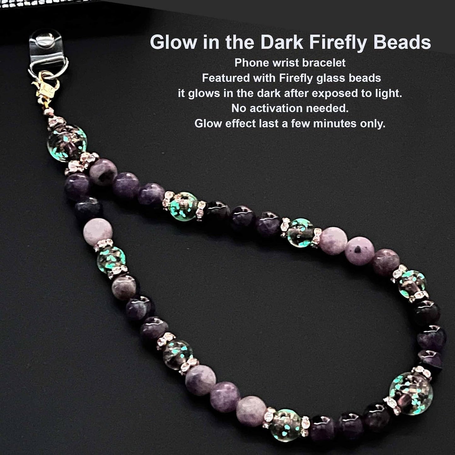 ARTSY CRAFTS INC Glow in The Dark Firefly Beads Phone Wrist Strap, CellPhone wrist lanyard Charm Wristlet Bracelet