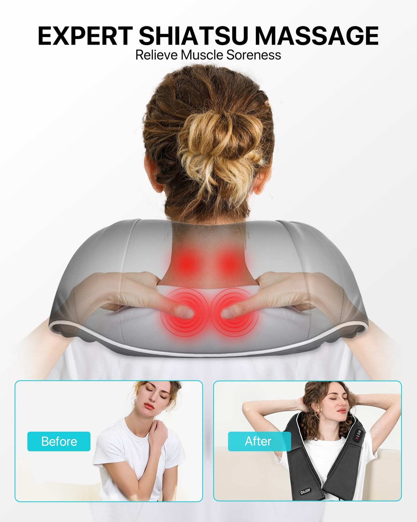 ALLJOY Neck Massager for Pain Relief Deep Tissue with Heat, HSA 3D Kneading Shiatsu Neck and Back Massager for Shoulder Full Body Home Office Car Use, Gift for Dad Men Mom Women FSA