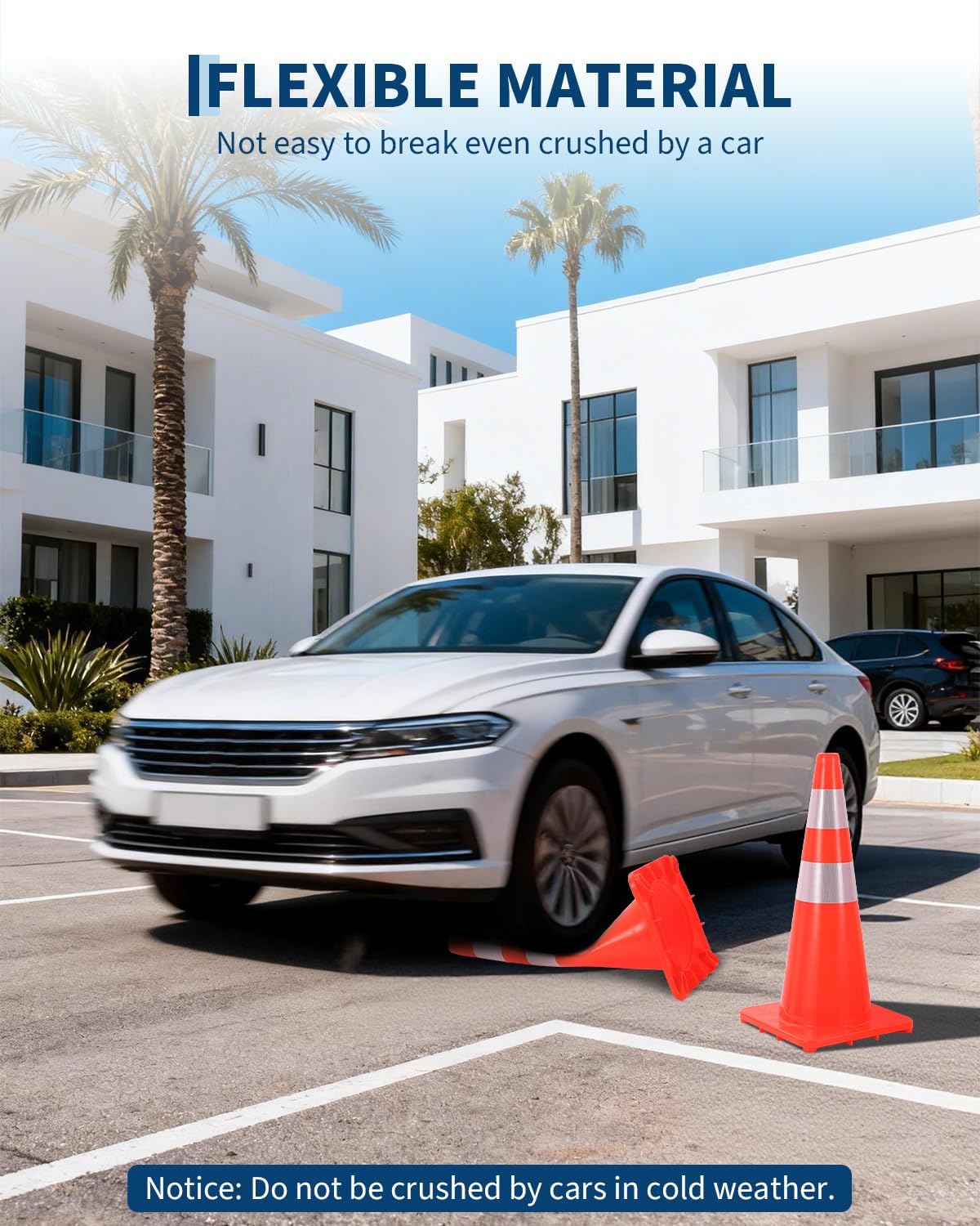 12 Pack Traffic Cone Set, 28 Inch High-Visibility Stackable Barriers with Reflective Collars, PVC Base, Collapsible Safety Stream Cones for Parking, Construction, Event Control, Sports Training