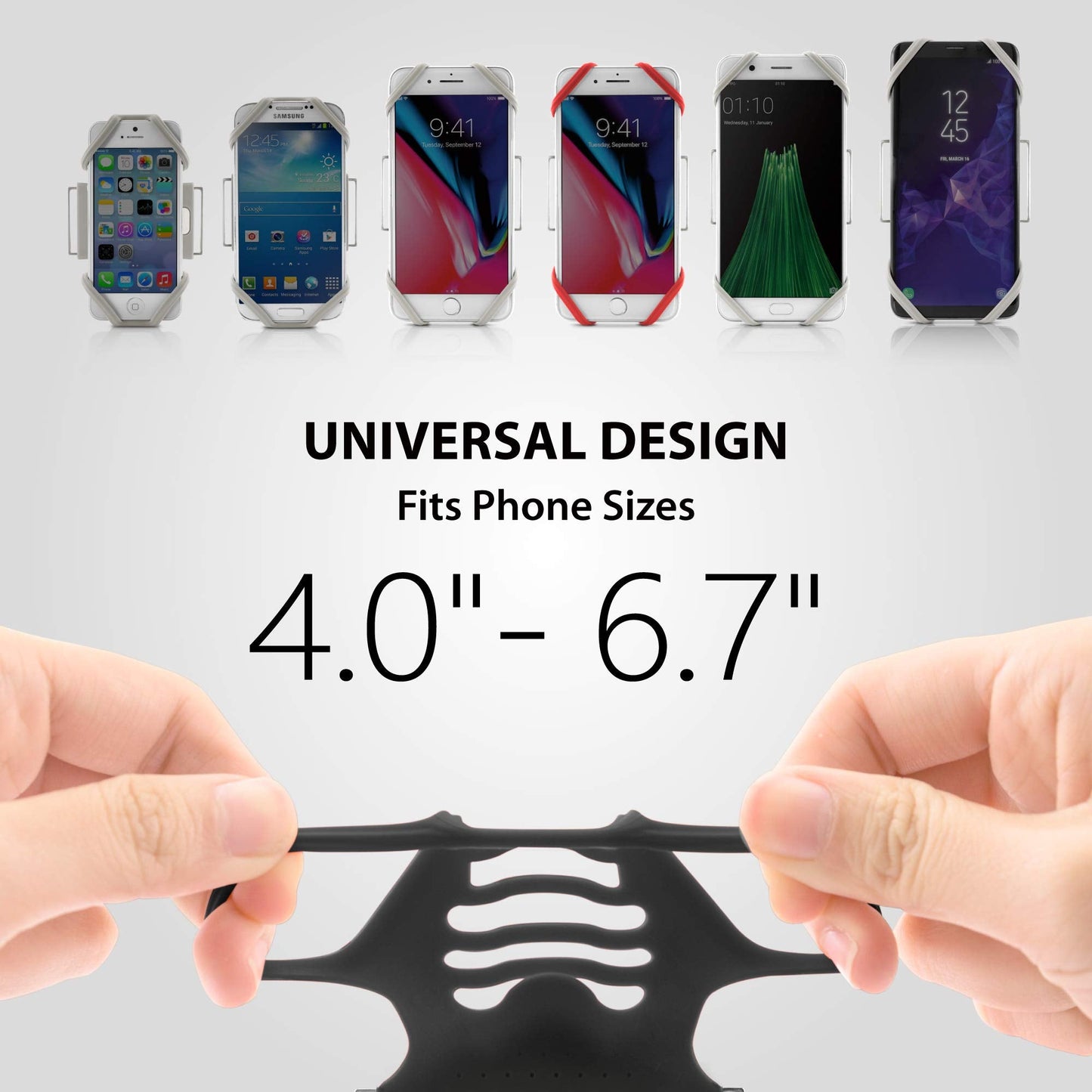 BONE Run Tie, Running Armband Phone Holder, Skin-Friendly & Washable Silicone Sport Armband, Universal Workout Phone Carrier Compatible with 4"-6.7" Smartphones (Black - Size L/Arm Size 9.8-15.7")