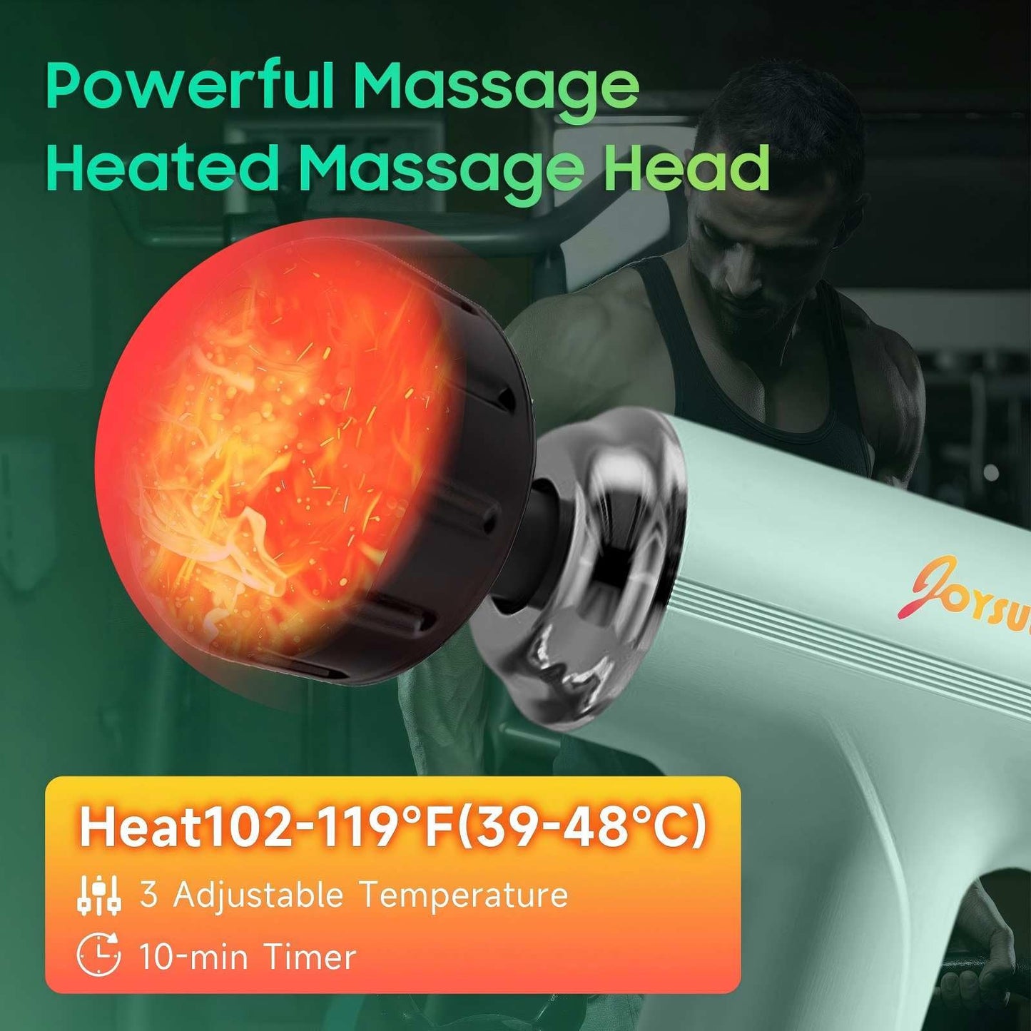 JOYSUWERUN Massage Gun with Heat – Amazing Power! Deep Tissue Percussion Massager, Handheld Mini Muscle Gun, 5 Massage Heads, Quiet & Portable