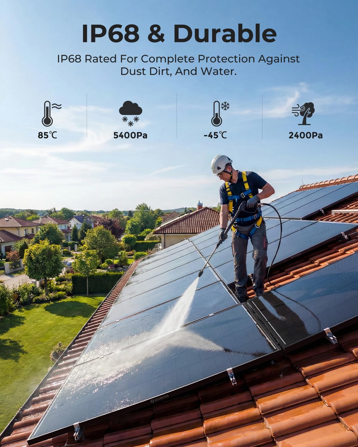 ECOBOSS 200W Solar Panel, N-Type 16BB 12V 200 Watt Solar Panel with 25.6% High Efficiency, IP68 Waterproof & 30-Year Long-Lasting Design, for RV, Van, Marine, Rooftop, Cabin & Off-Grid Power Systems