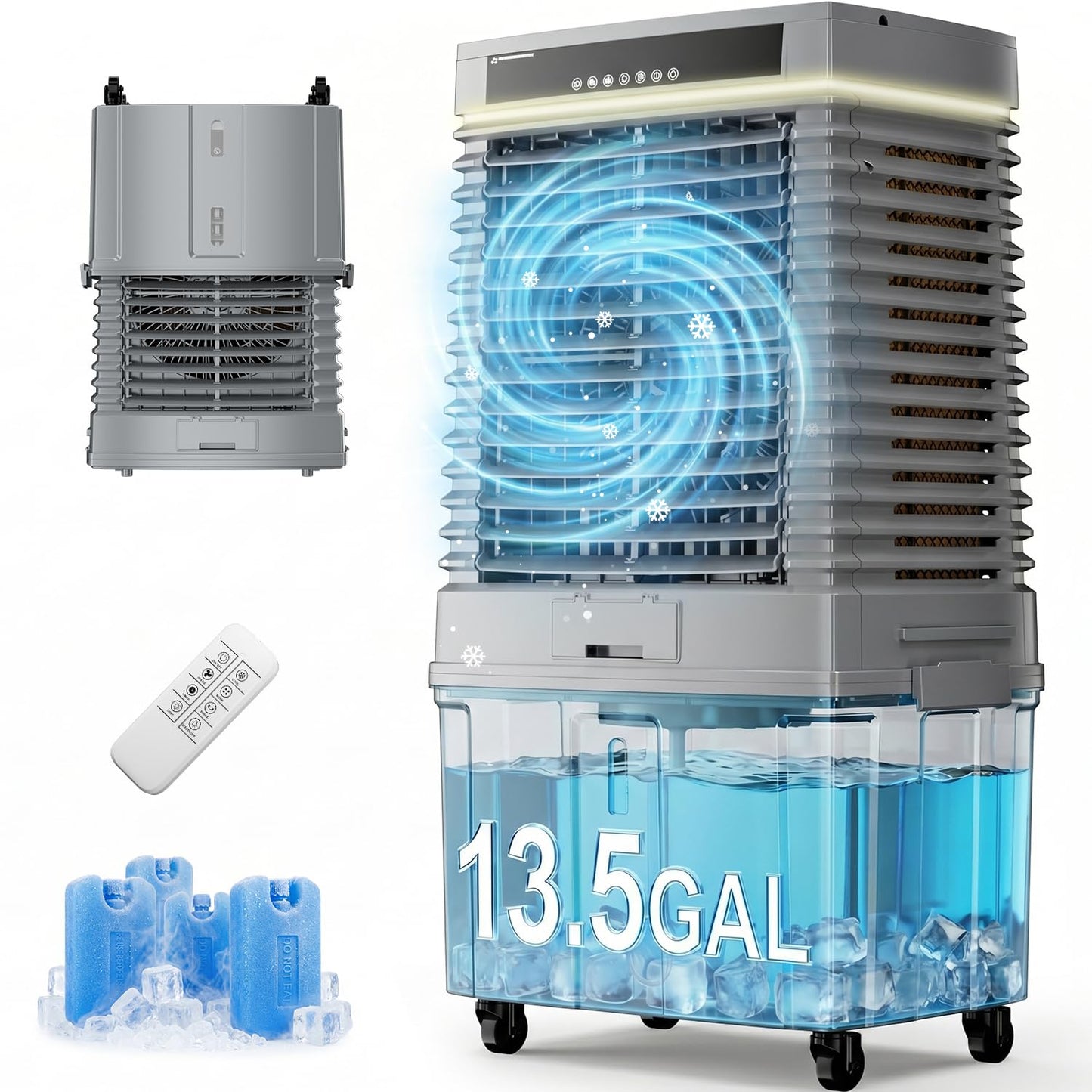 KEGIAN 4000 CFM Swamp Cooler, 41" Portable Evaporative Air Cooler w/ 13.5Gal Detachable Tank,120° Oscillation, Timer, Ambient Light, Remote, Energy Efficient Outdoor Air Conditioner for Patio, Garage