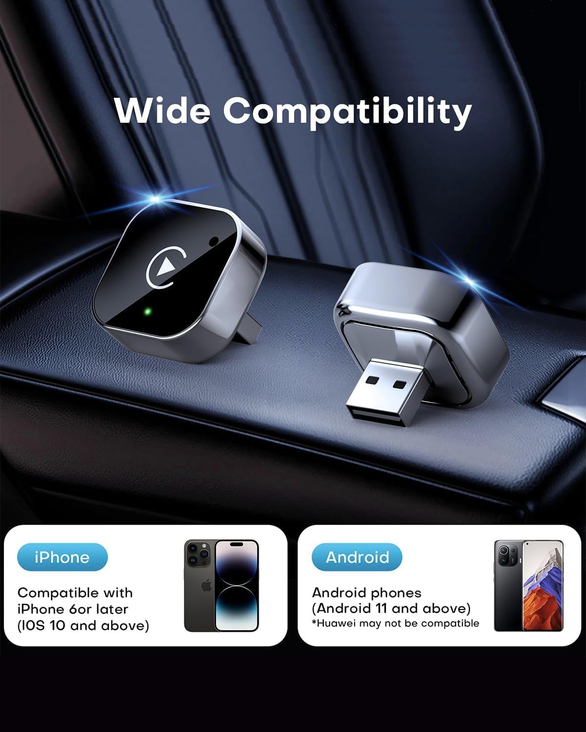 WDZWFHK Seamless Wireless CarPlay Adapter & Android Auto Dongle, Fast Auto-Connect, Compact Plug & Play Wireless