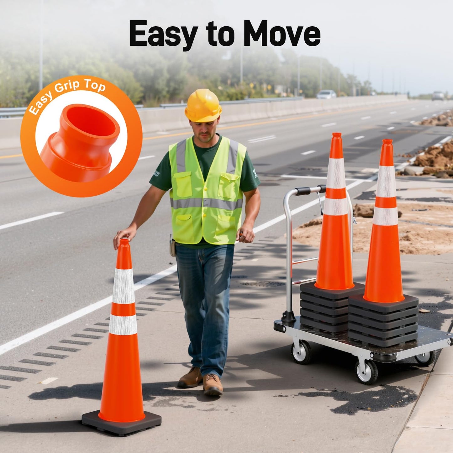 HiGiant 36 Inch Traffic Cones 5 Pack, Orange Safety Cone with Weighted Base, High-Visibility and Impact-Resistant, for Parking, Road Construction, Drivers Training, Driveway