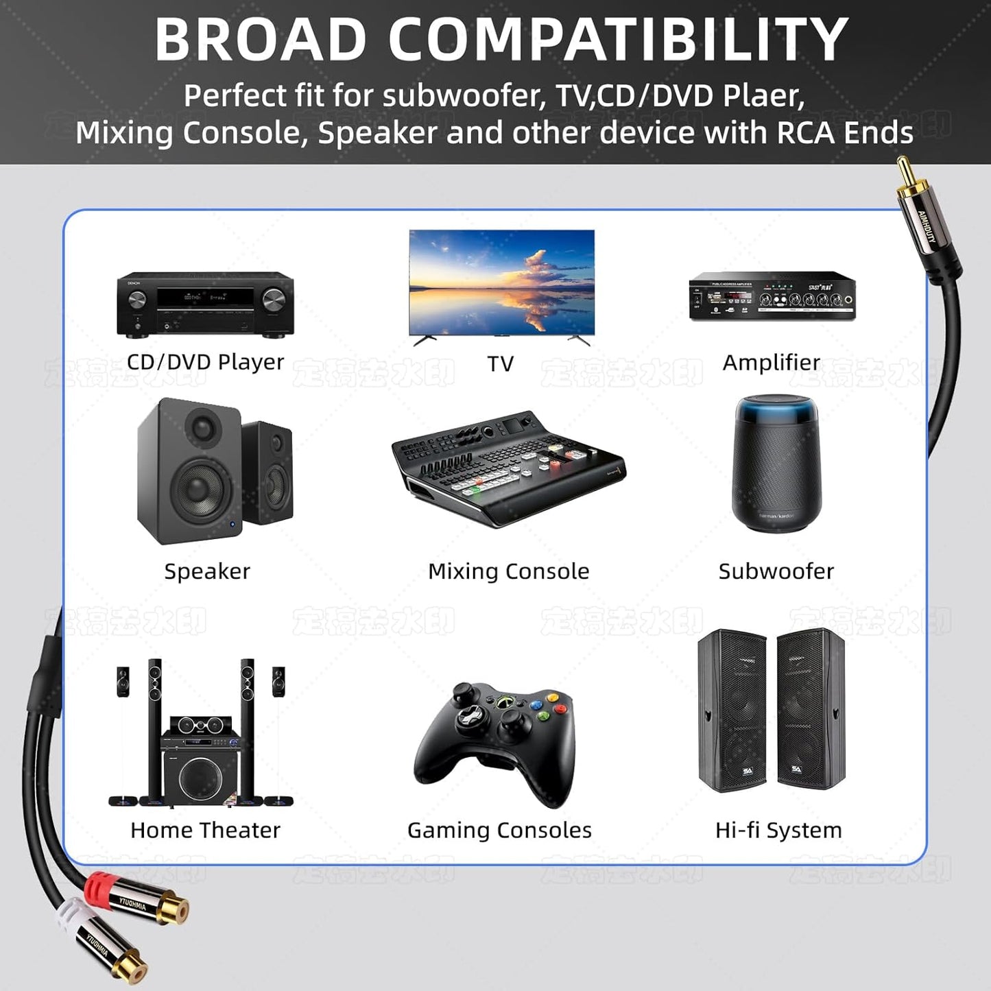 AIMHDUTY 1 2 Speaker-0.7 RCA Splitter Cable, Male to Female RCA Y Splitter Cable Stereo Aduio Video Adapter Extension