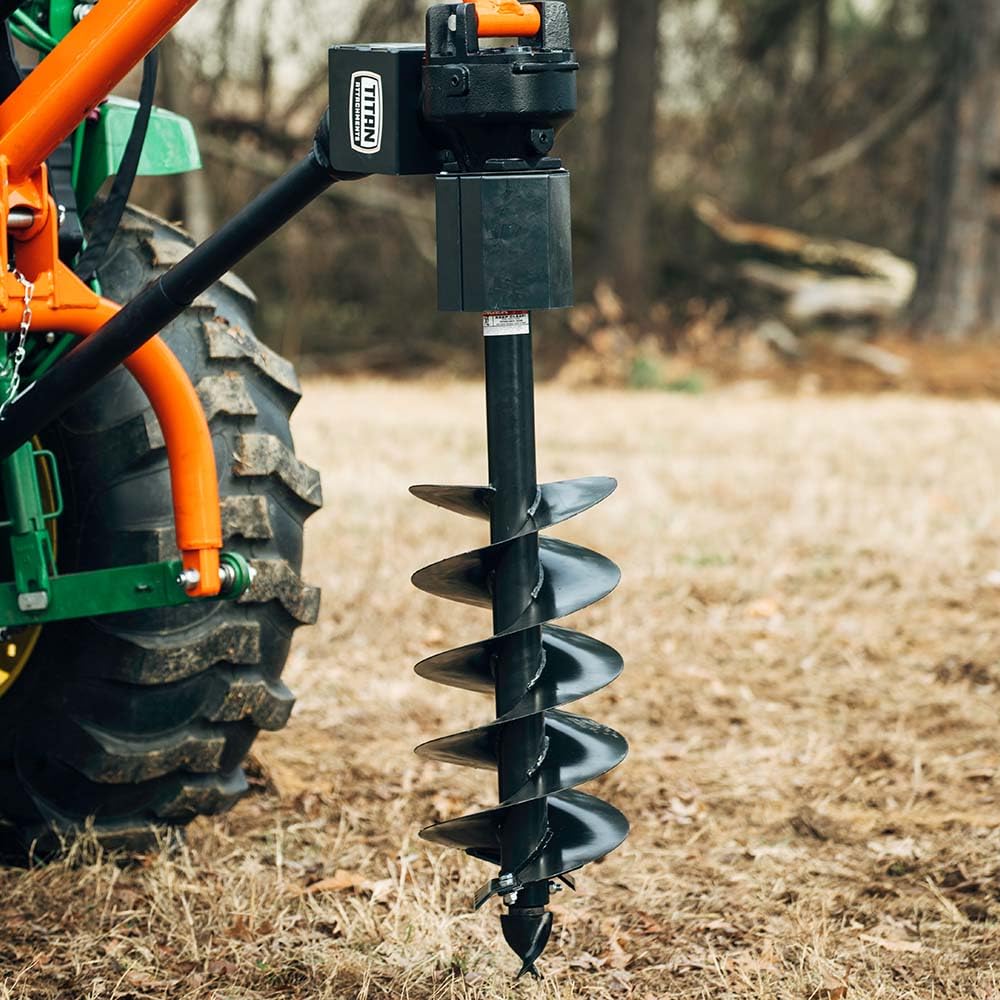 Titan Attachments 9" Auger Bit for 3 Point Post Hole Digger, 24" Drilling Depth with Fishtail Point, HD Steel, Digging Bit Only