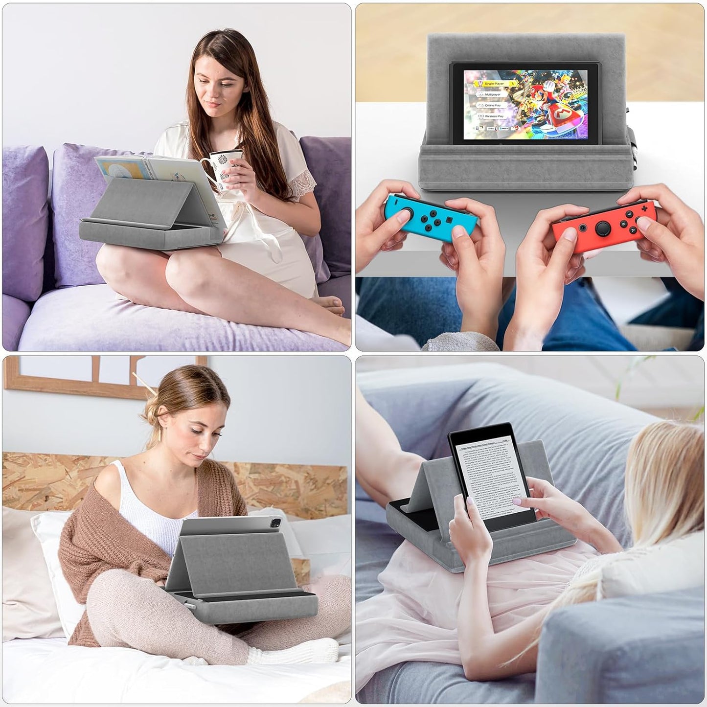 KDD 12.9, 10.5, 11, Tablet Pillow Stand, Multi-Angle Viewing Ipad Holder for Lap, Bed and Desk, Foldable Soft Pad Dock