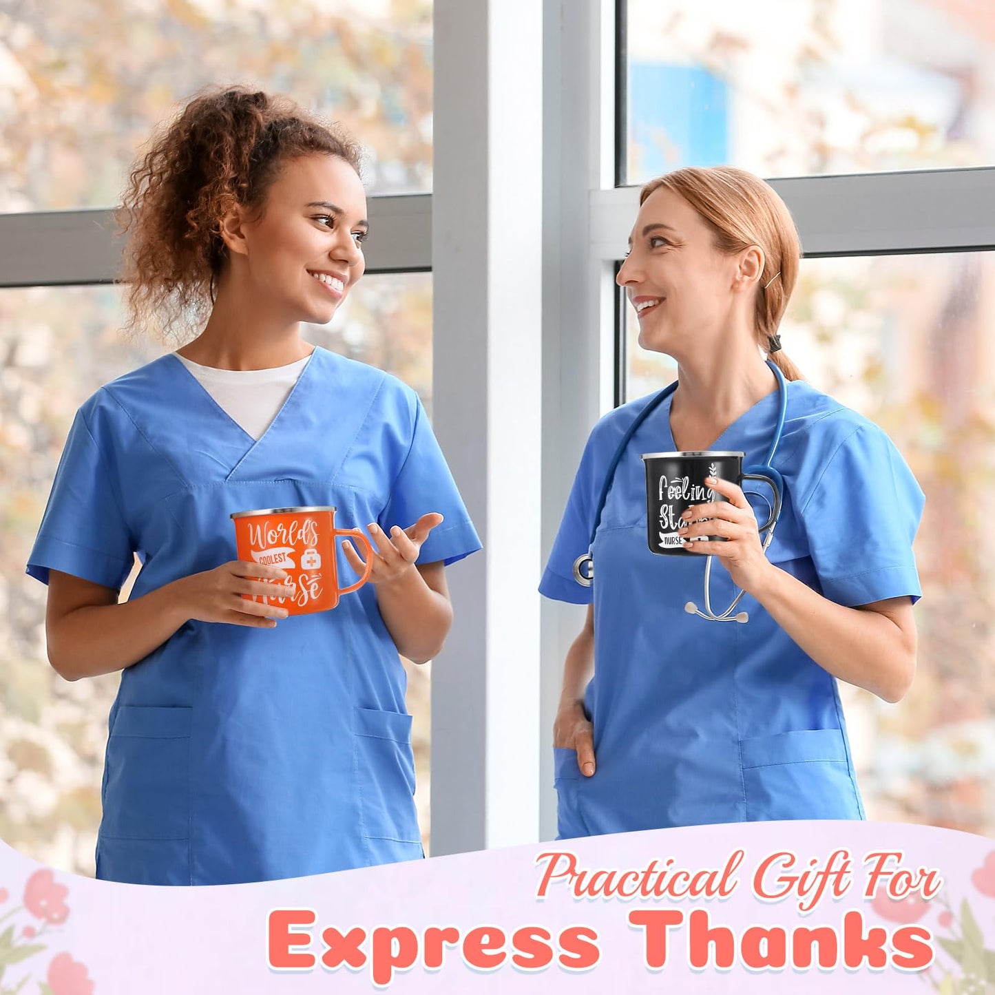 Sieral 12 Pcs Nurse Week Gifts 12 oz Nurses Mug Bulk 2026 Coffee Enamel Cups Set with Handles Motivational Tumbler for Women Doctor Student Graduation School Thank You Presents(Novel)
