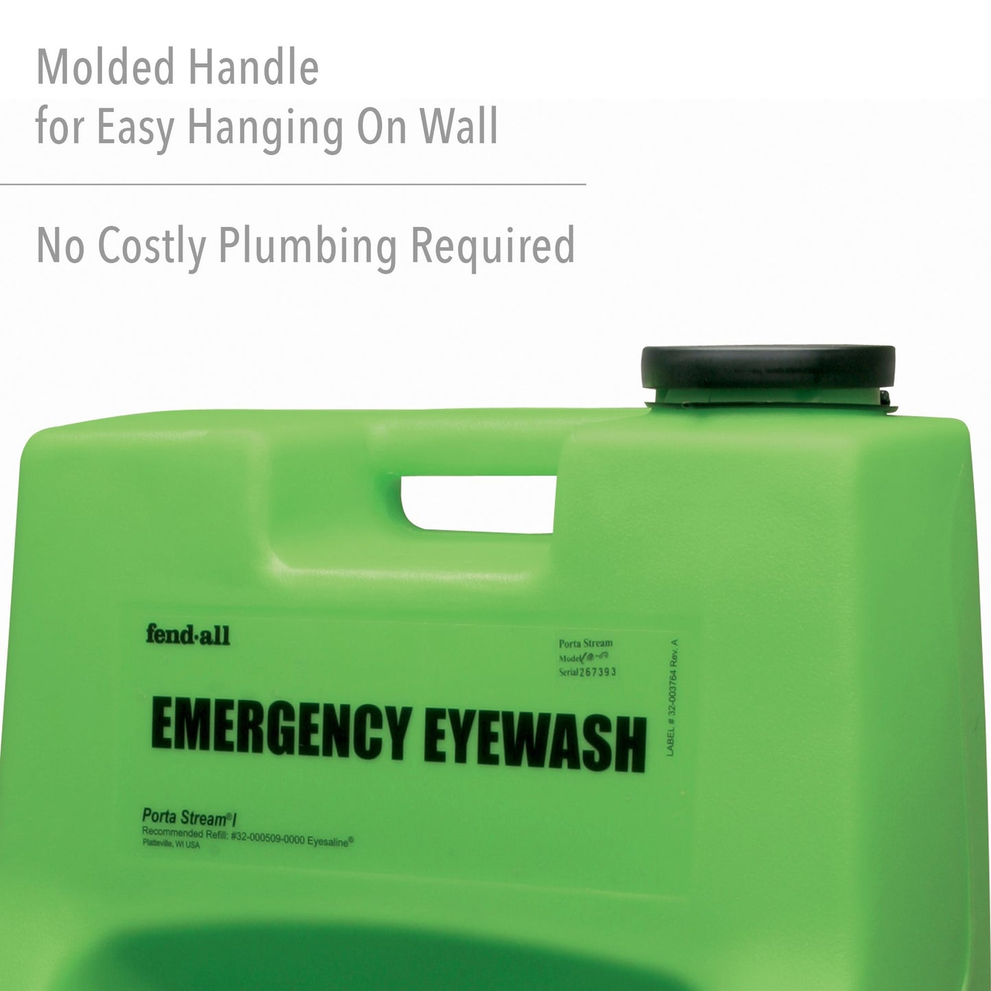 Fendall Porta Stream I 6-Gallon (22.7 L) Refillable Secondary Emergency Eye Wash Station (with 70 oz. / 2.07 L Saline Concentrate)