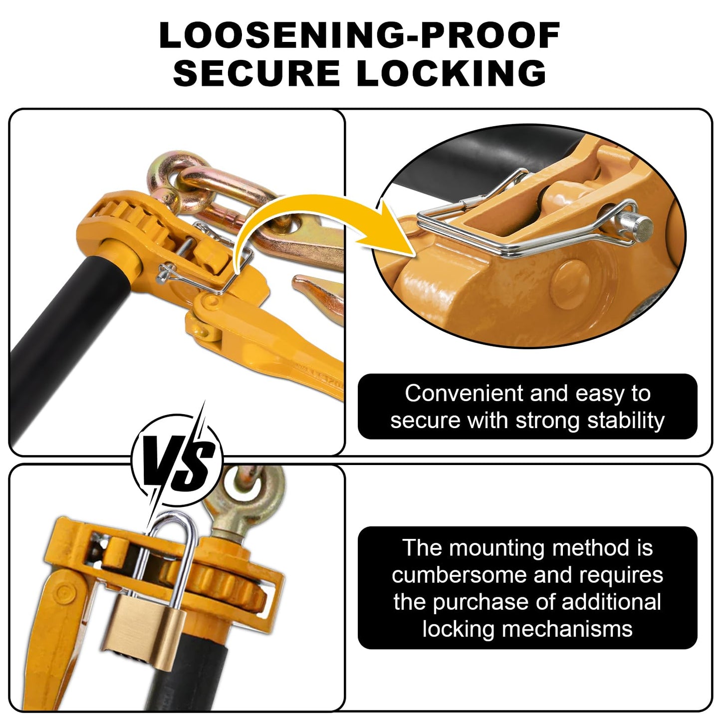 AYMMIC 3/8"-1/2" Heavy Duty Folding Handle Load Binder, Ratchet Chain Binder with Grab Hooks G70-T80, 12,000 lbs WLL Tie Down Hauling Chain Binders for Flatbed Truck Trailer, 2 Pack