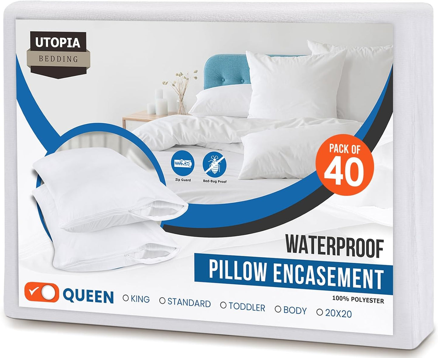Utopia Bedding Waterproof Pillow Protectors - Bed Bug & Dust Mite Proof | Queen Size Zippered Covers (Set of 4)
