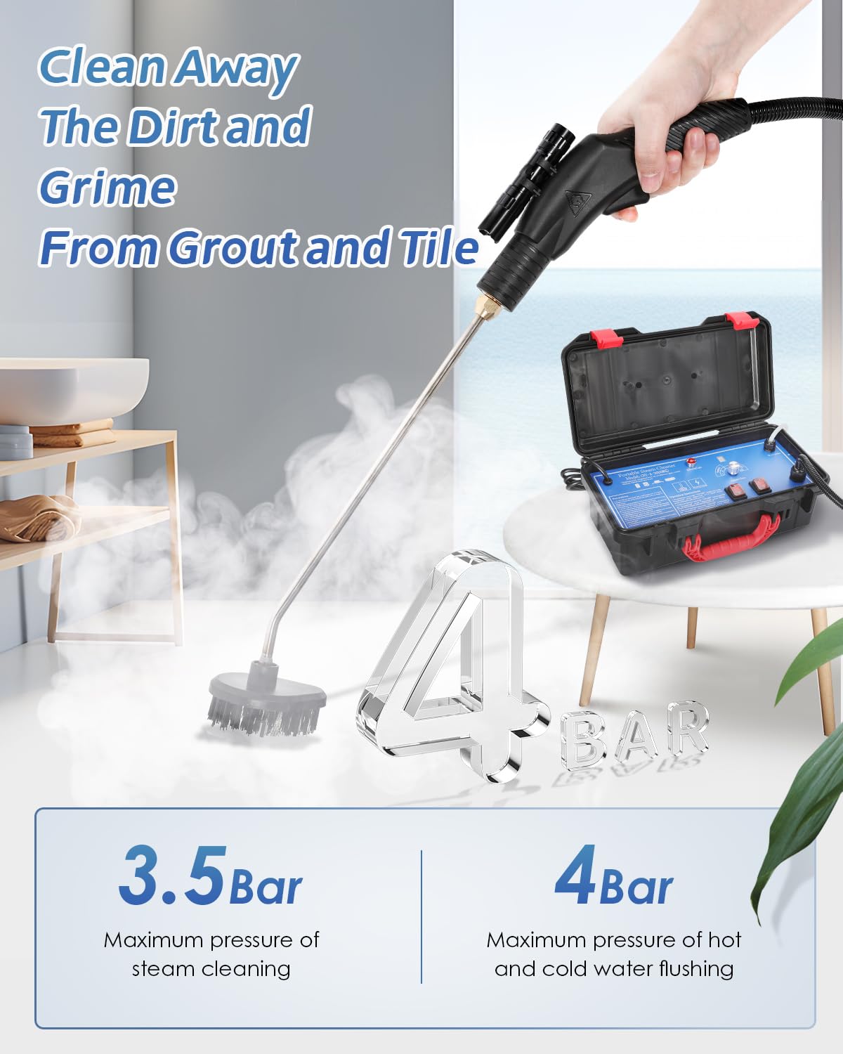 Hapyvergo High Pressure Steam Cleaner, 1700W Steamer for Cleaning Grout Tile, Heavy Duty Portable Steamer Cleaner for Car Auto, High Heat Cleaning Steamer for Home Shower All Surfaces 110V