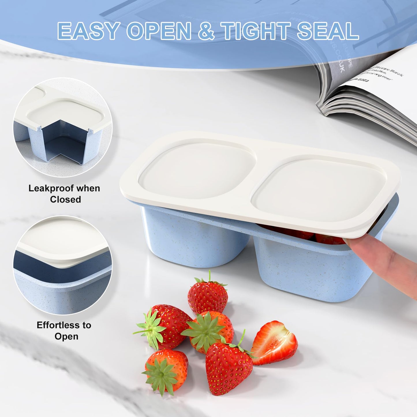 Reusable Snack Containers with Lids for Kids-Classic Color 5 PACK, [UNIQUE DESIGN 2-COMPARTMENT] BPA-Free/Microwave/Dishwasher Safe, Snack Bowls Container for On-the-Go Meals,Camping and Travel