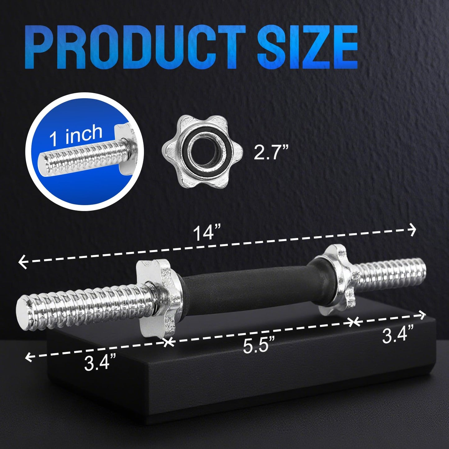 Threaded Dumbbell Rubber/Chrome Handles, Adjustable Dumbbell Bar Handles for Gym Workouts, Exercise, Weightlifting - Fit 1 inch Standard Weight Plate,Sold in Pair