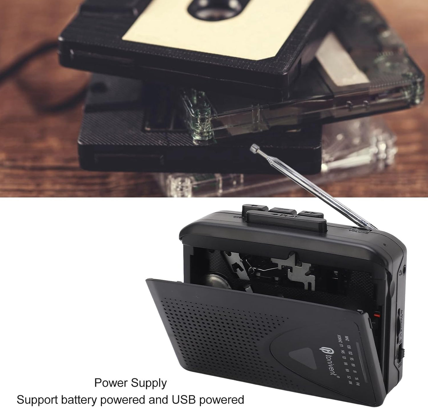 Locadence Cassette Cassette MP3 3.5mm Portable Player, FM AM Radio Stereo Tape Player with Jack and Speaker Support