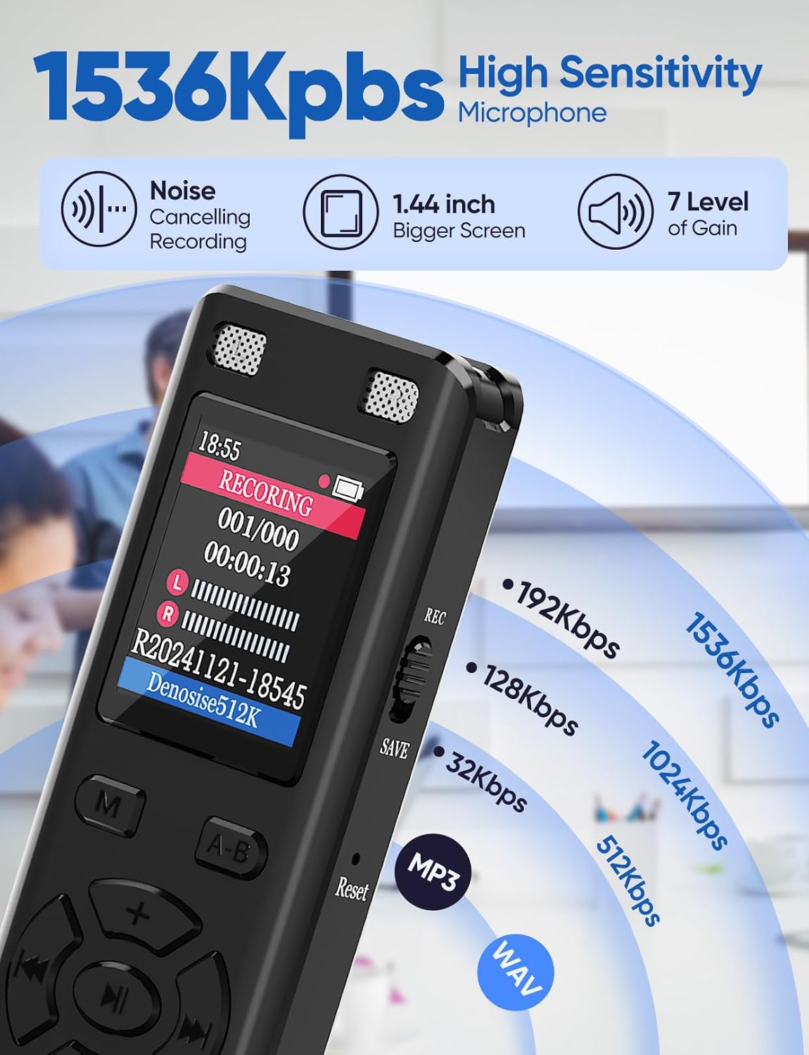DGFAN 128GB 9280 MP3 Voice Recorder - Hours Voice Activated Recorder Device with Playback, Noise Reduction, Player