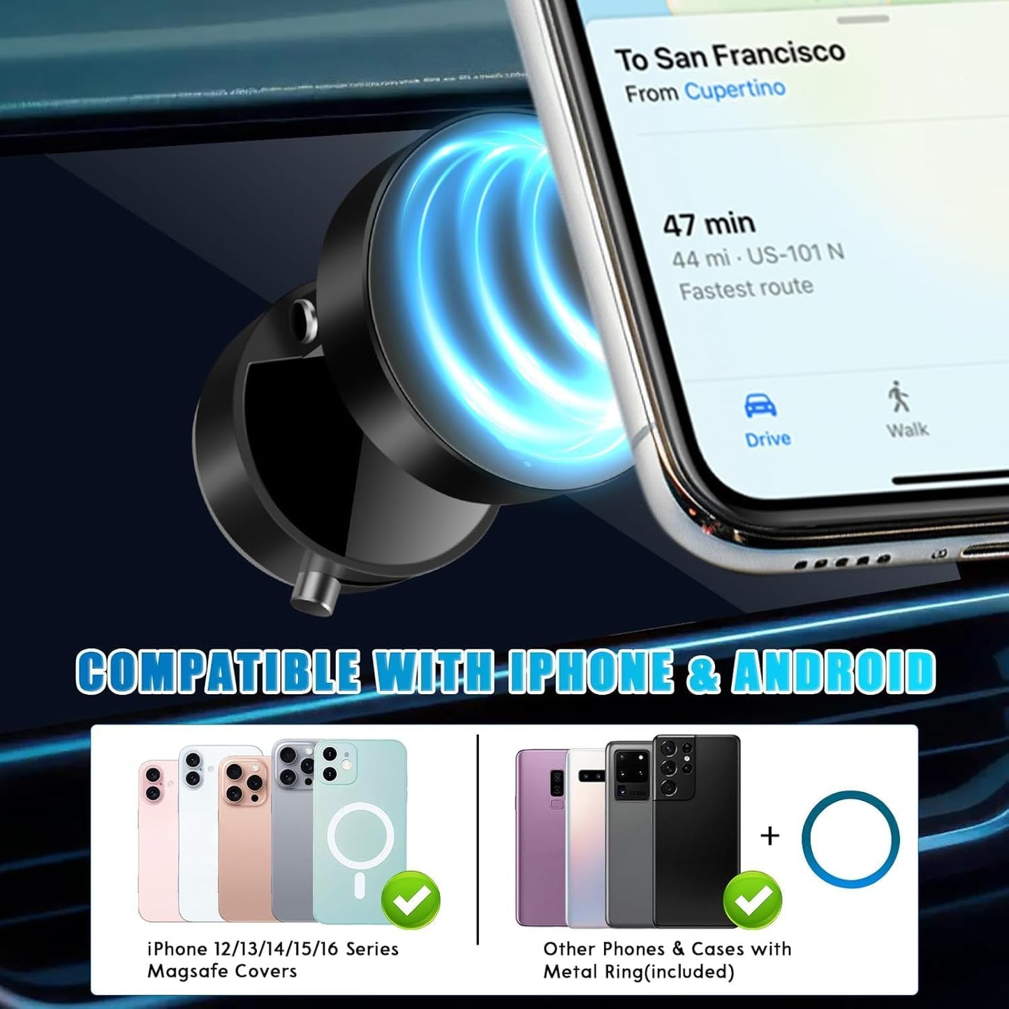 Belcompany Holder,2025 16/15/14/13/12 Vacuum Magnetic Suction Phone Upgraded Adjustable Suction Cup Car Phone