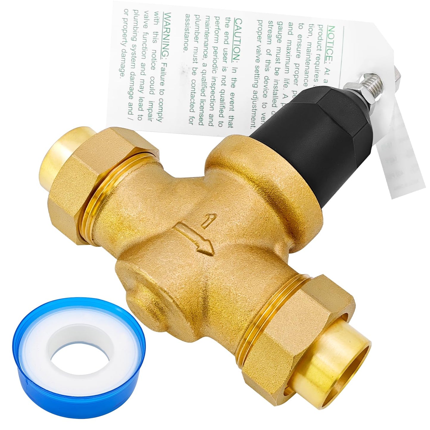 1-NR3XL 1" NR3XLDU Water Pressure Reducing Valve with 1 Rolls Teflon Tape, Double Union FNPT Connection, Water Savings And Energy Savings, for Home & Commercial Use