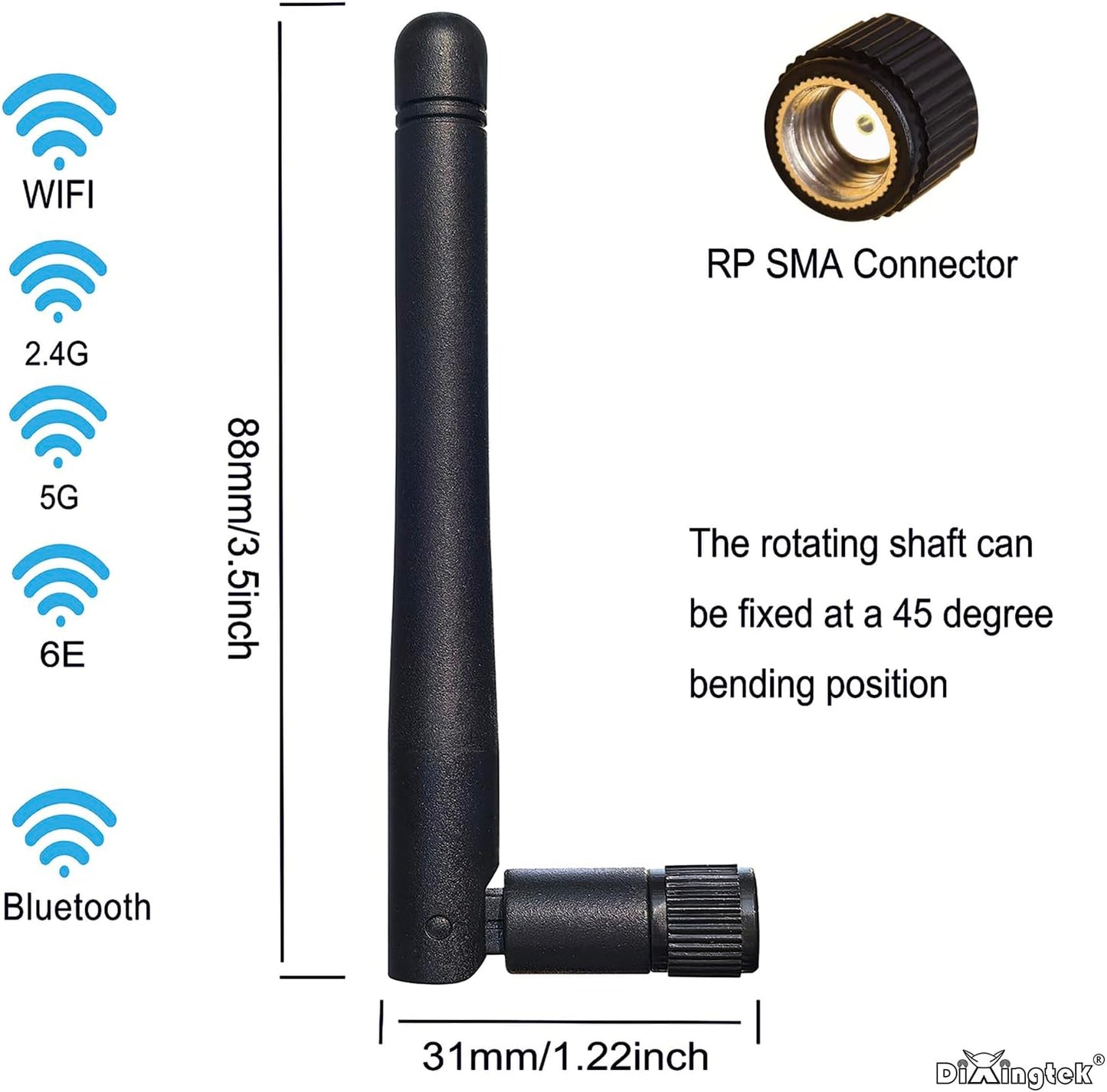 Dixingtek 6E 2.4GHz 5GHz 6GHz 4-Pack WiFi Tri-Band Bluetooth RP SMA Antenna, Compatible with WiFi Router Camera