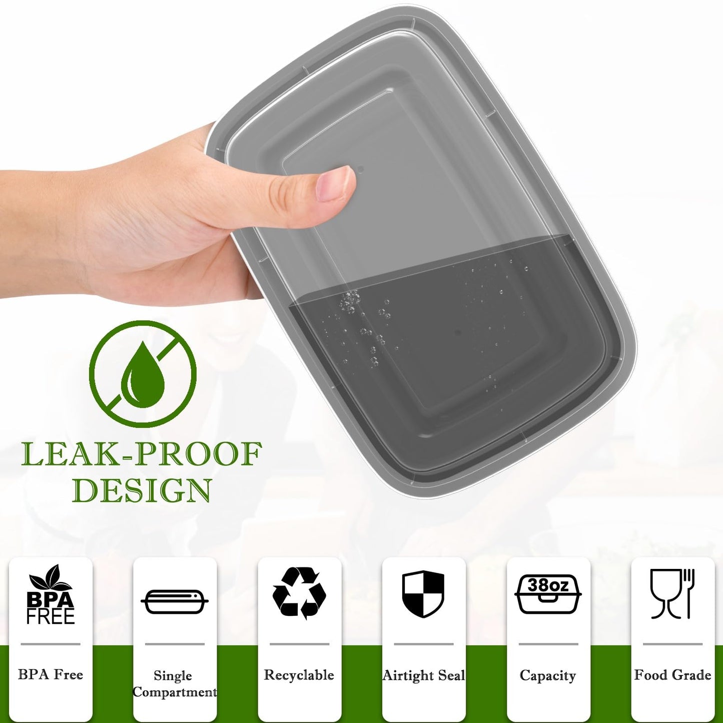 RANLITTLE Meal Prep Containers Reusable 38oz - Food Prep Containers with Lids 50 Pack, Disposable To Go Food Containers, Leakproof, Stackable, Takeout, BPA-Free, Microwave/Freezer Safe