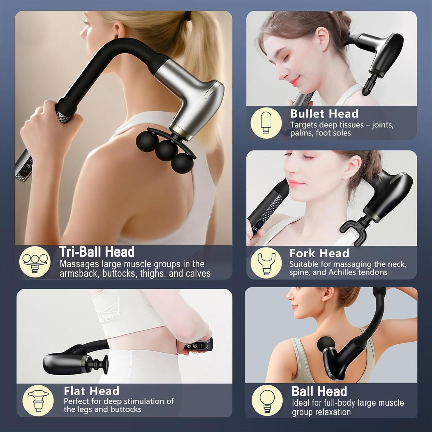 HISBO Massage Gun with Upgraded Extension Handle, Massage Gun Deep Tissue - Back Massager for Relief Deep Tissue, Muscles/Neck/Shoulders/Waist/Legs Massager,5 Replaceable Heads&9 Speed Levels (Black)
