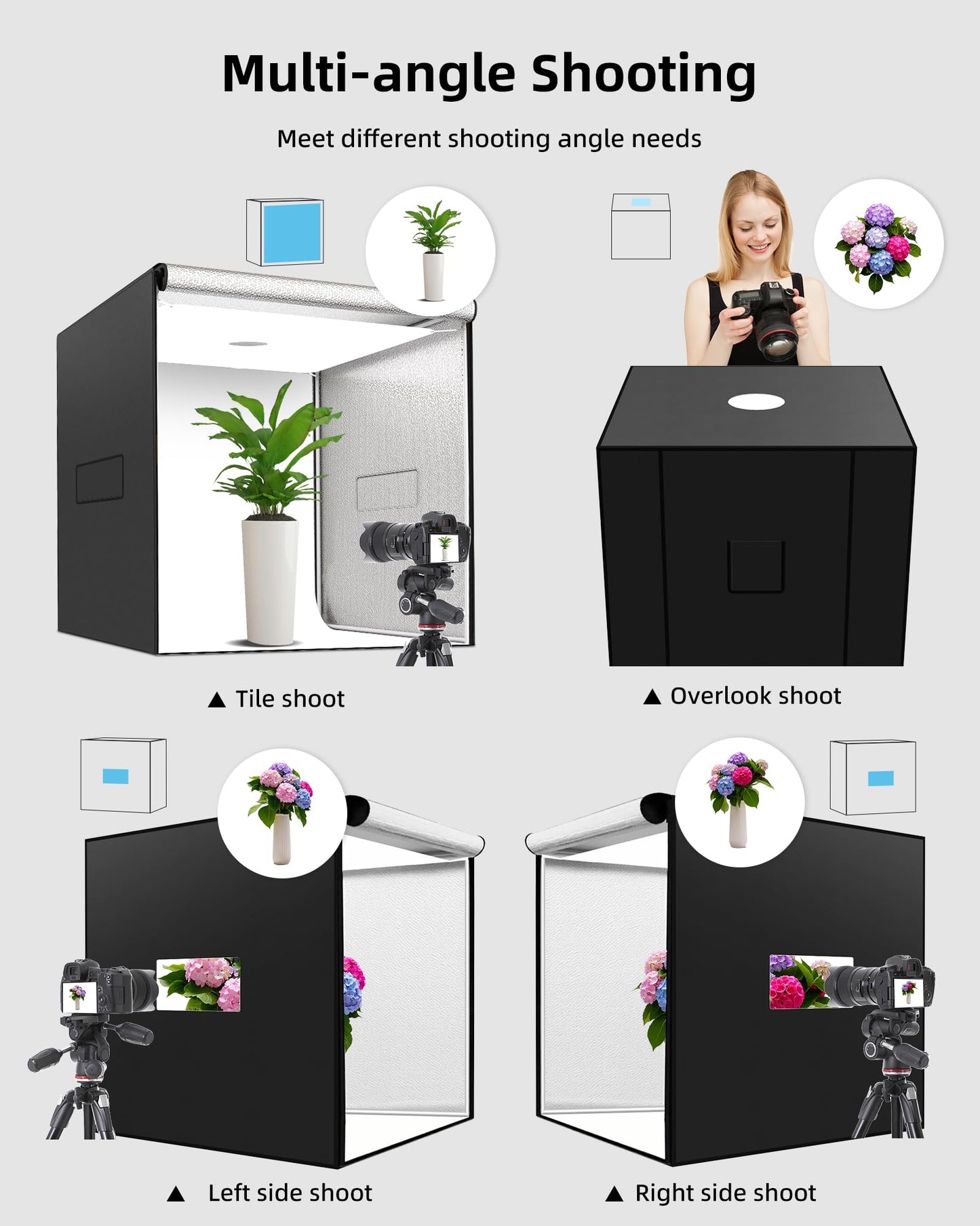 Glendan 40"x40" Light Box Photography, Large Photo Light Box with 3 Light Panels, 594 LED Beads, CRI >95, Professional Photo Booth Shooting Tent Kit with 4 Color Backdrops for Product Photography