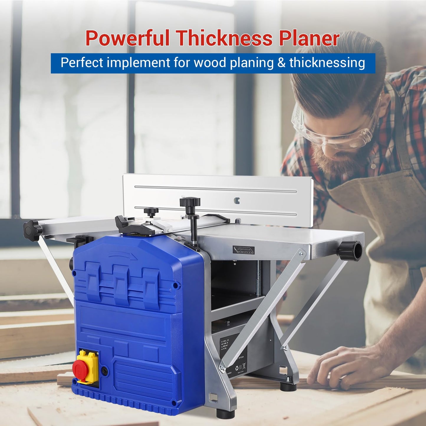 GarveeTech Powerful Benchtop Planer, 1250W Power, Low Noise & Low Dust Work, Thickness Planer Extended Infeeding Table, Ideal for Hard & Soft Wood