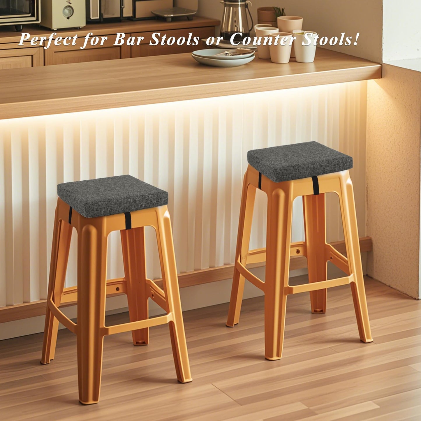 FlyGulls Square Bar Stool Cushions Set of 2 Non-Slip Chair Pads with Ties 2" Thick Chair Cushions with Machine Washable Cover 14" X 14" (Dark Grey)