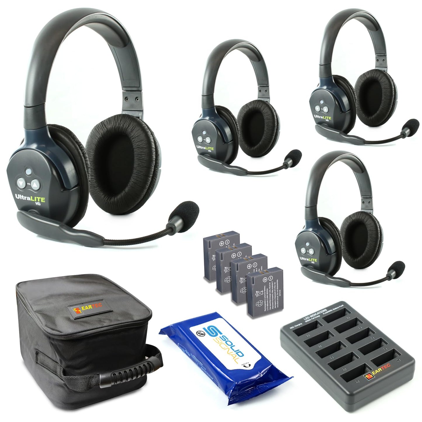 Eartec UL4D Ultralite HD Wireless Intercom Headset System, 4-Person Full Duplex, Dual Ear, DECT Interference-Free, Up to 1000ft Range, Team Communication for Crews