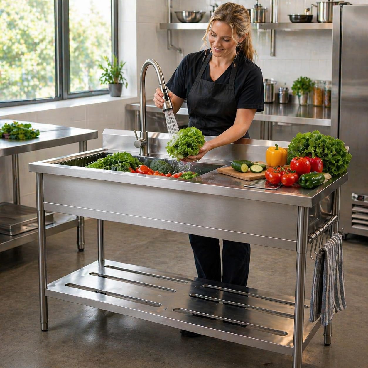 Garvee Gray Utility Sink 47" x 22" x 37", Freestanding Stainless Steel Single Bowl Laundry Sink with Pull Down Faucet, Large Workbench Top for Laundry Room, Garage, Mudroom, Modern Metallic Finish