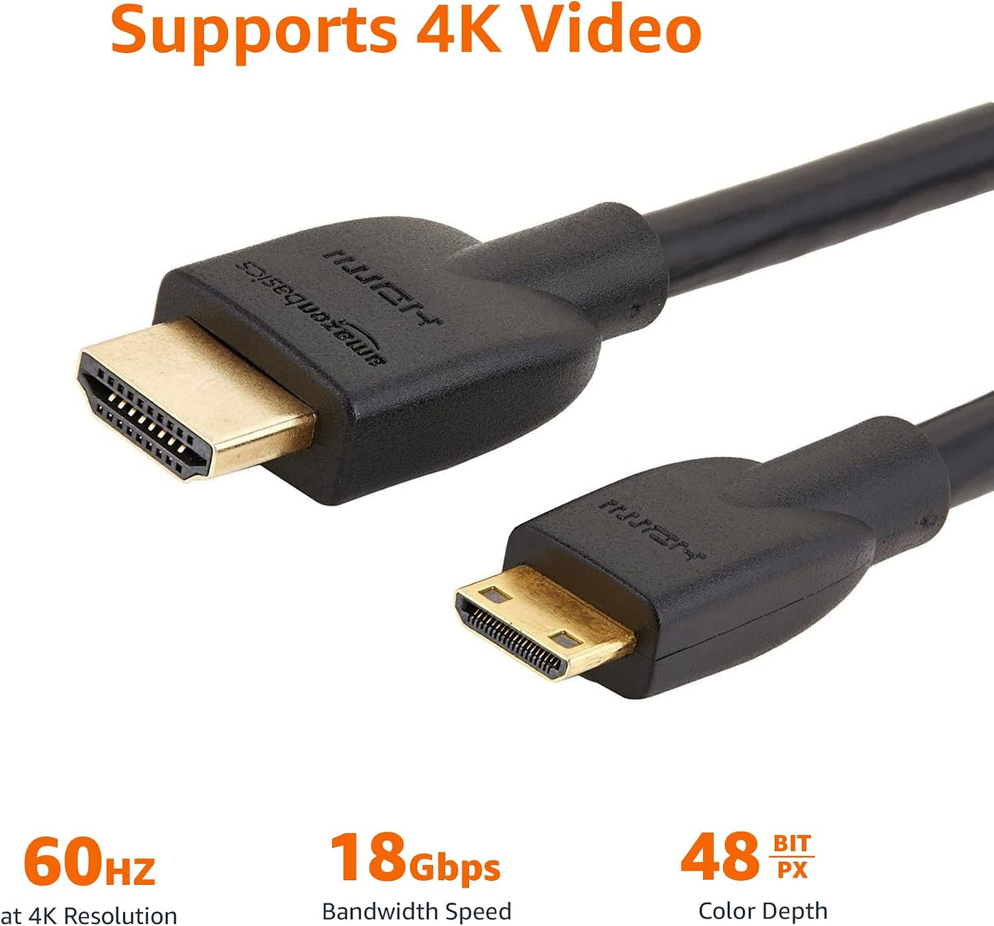 4K 1.8 Amazon Basics High Speed Mini HDMI to HDMI Cable for Camcorder, Video, m, Black