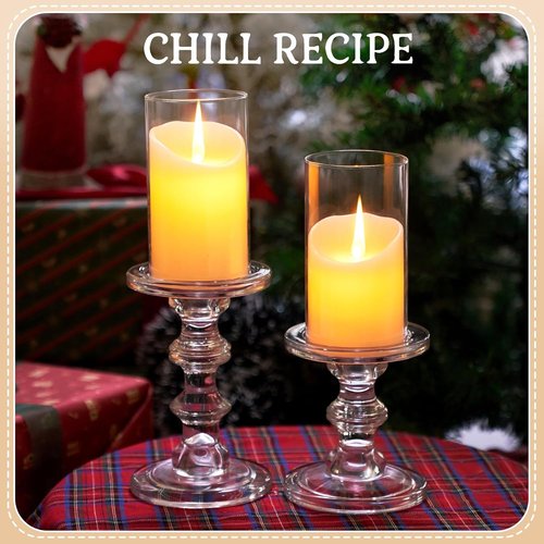 CHILL RECIPE Glass Candle Holder Set - Heavy Tall Crystal Holders for Pillar & Taper Candles | Set of 3