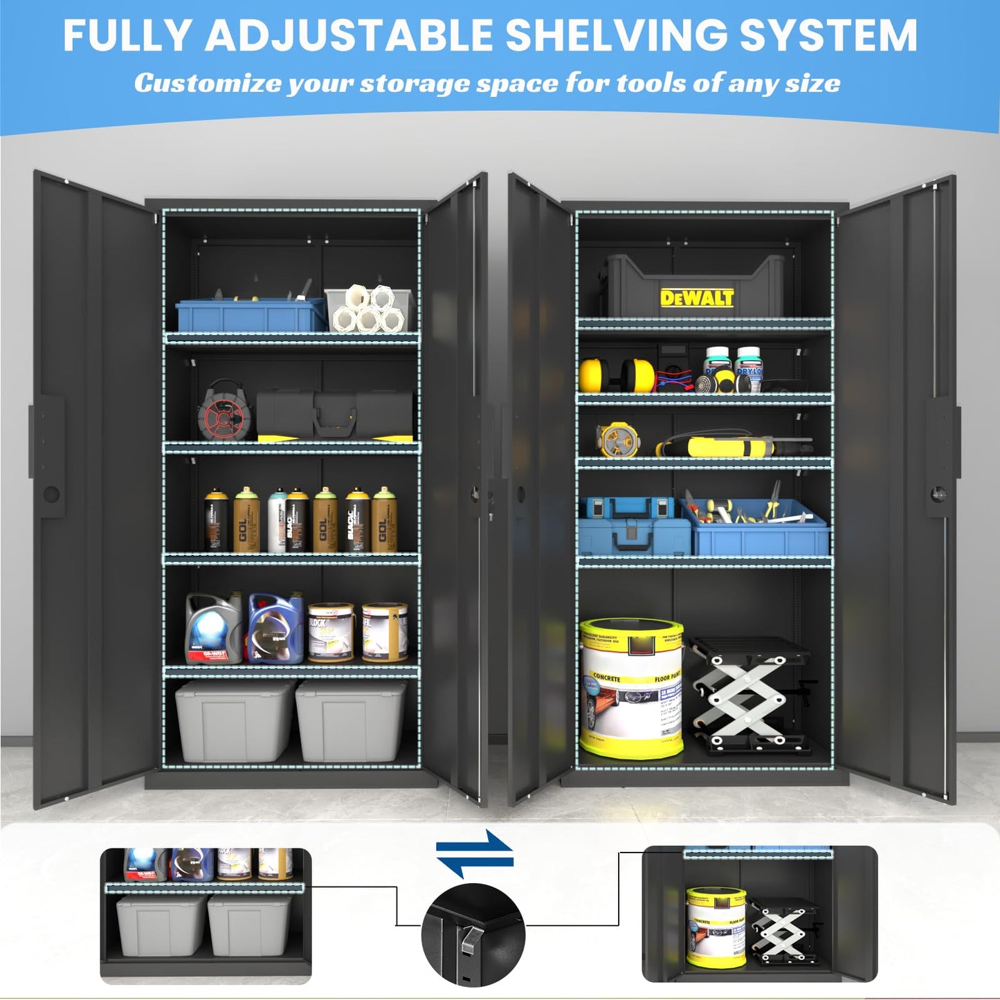 HOMOFFICE Metal Garage Storage Cabinet with Lock, 71" Tall Steel Storage Locker with 4 Adjustable Shelves, Heavy Duty Metal Cabinet for Garage, Office, Home, 31.5”W × 16.5”D, Black