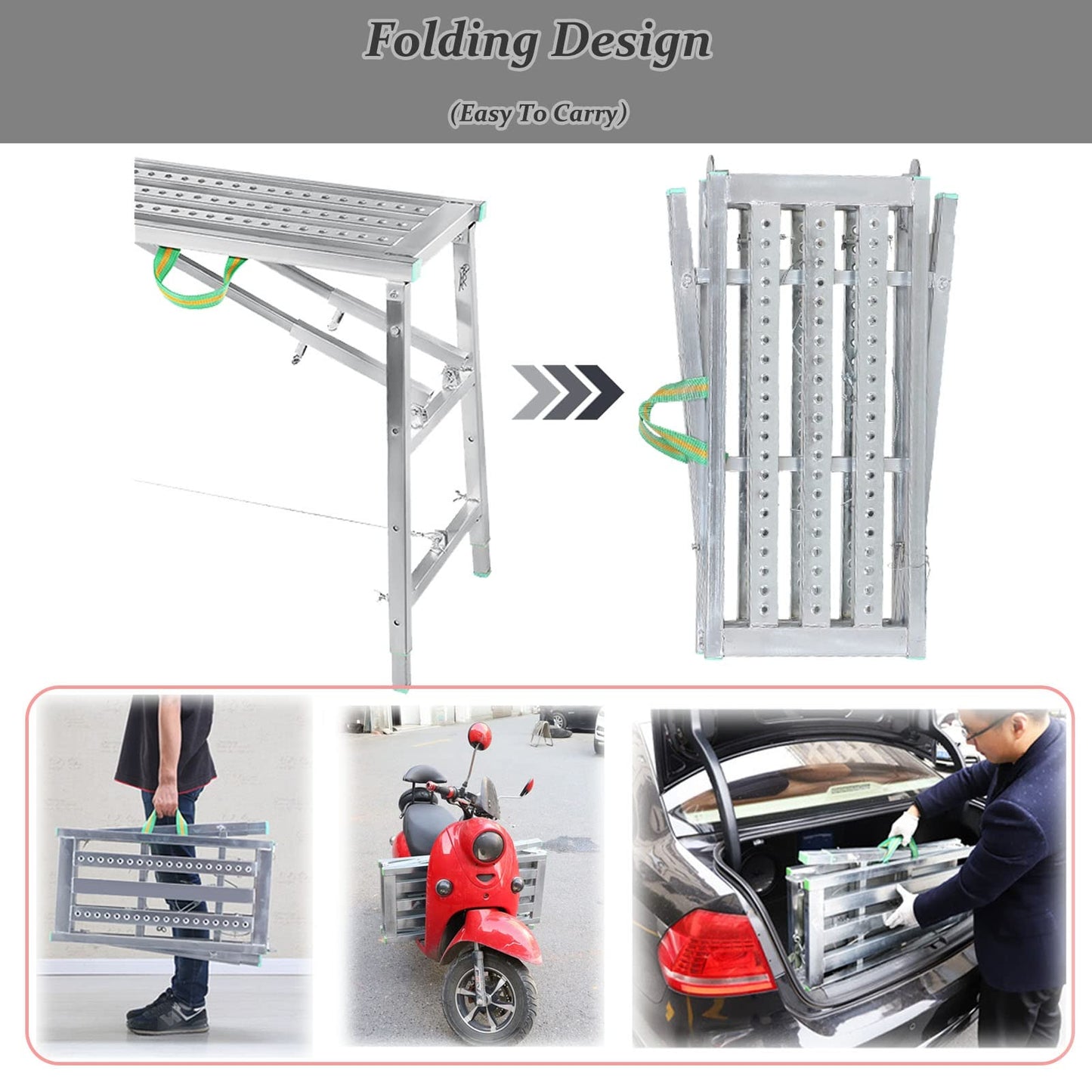 Scaffolding Equipment, Step Ladders, Portable Multipurpose Folding Scaffolding Work Platform Scaffold Tower Ladder Stool Bench Adjustable Height, Galvanized Steel Welding, 800 Lbs Maximum Load