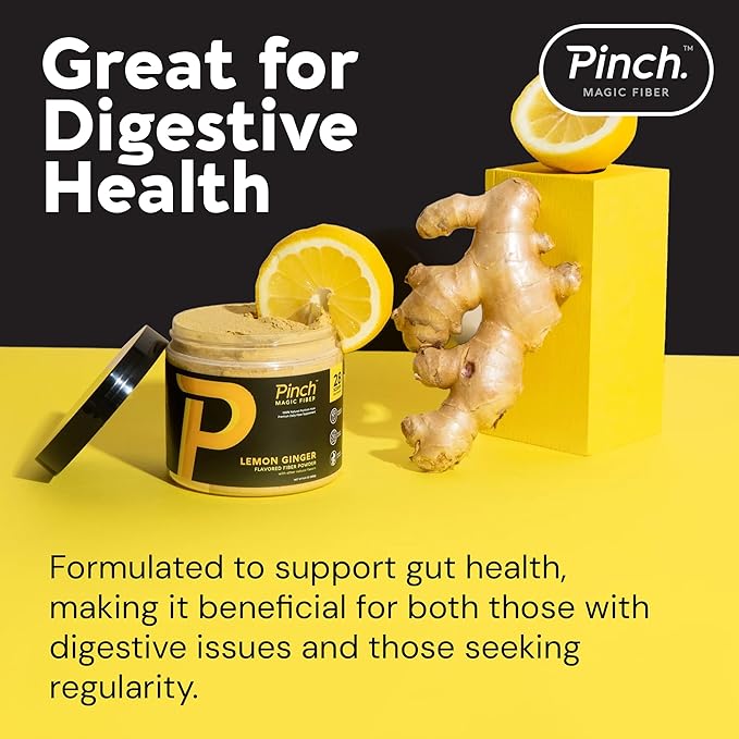 Pinch Magic Sugar Free Fiber Powder ??Light Lemon Ginger Psyllium Husk with Bromelain & Vitamins C & D ??Vegan, Gluten-Free, Clean Label, USA-Made, GMP-Certified ??28-Day Supply