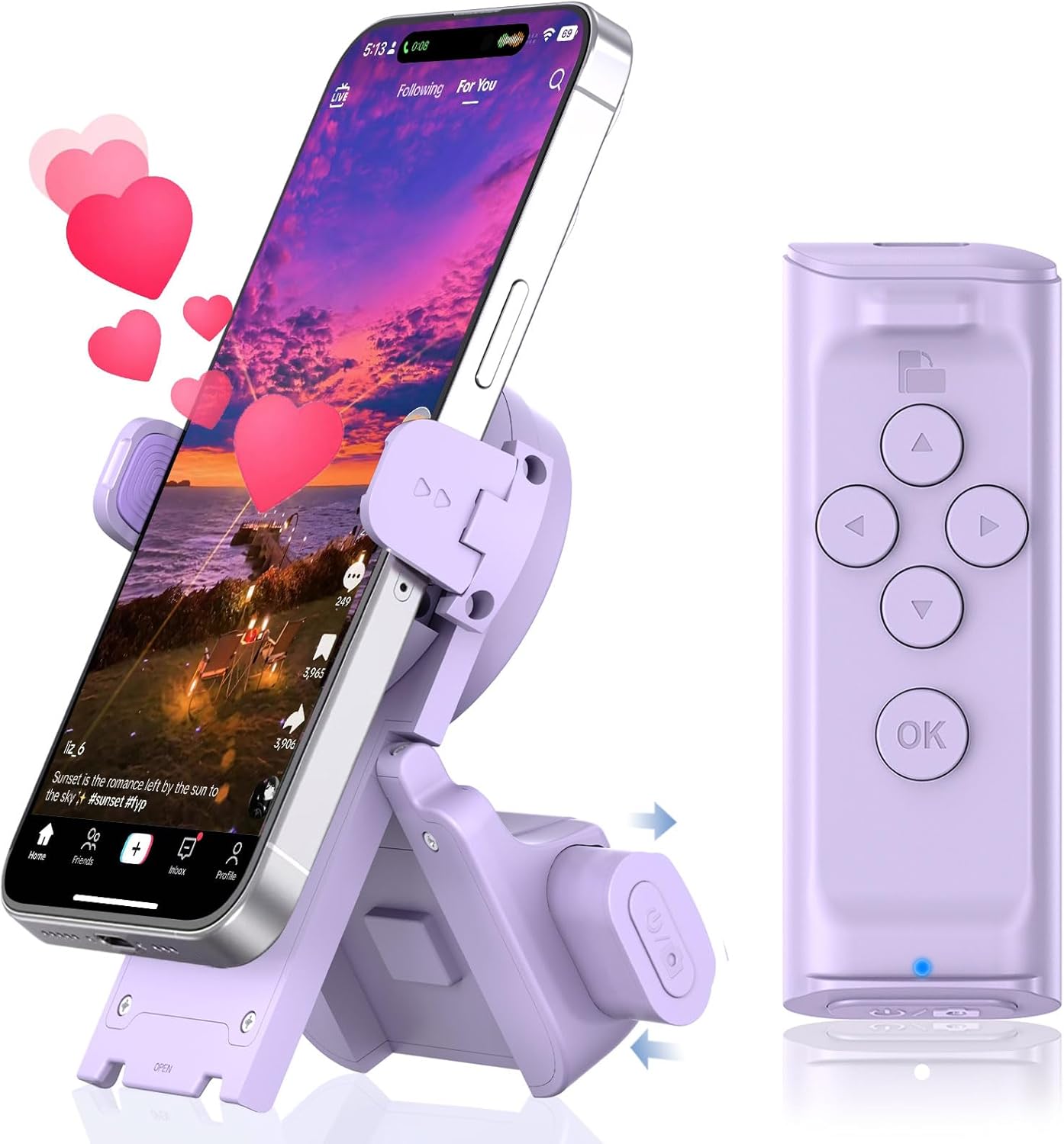 MILOUZ Remote Control Scrolling for Tiktok with Phone Stand,Page Turner for Kindle App E-Book,Bluetooth Camera Shutter