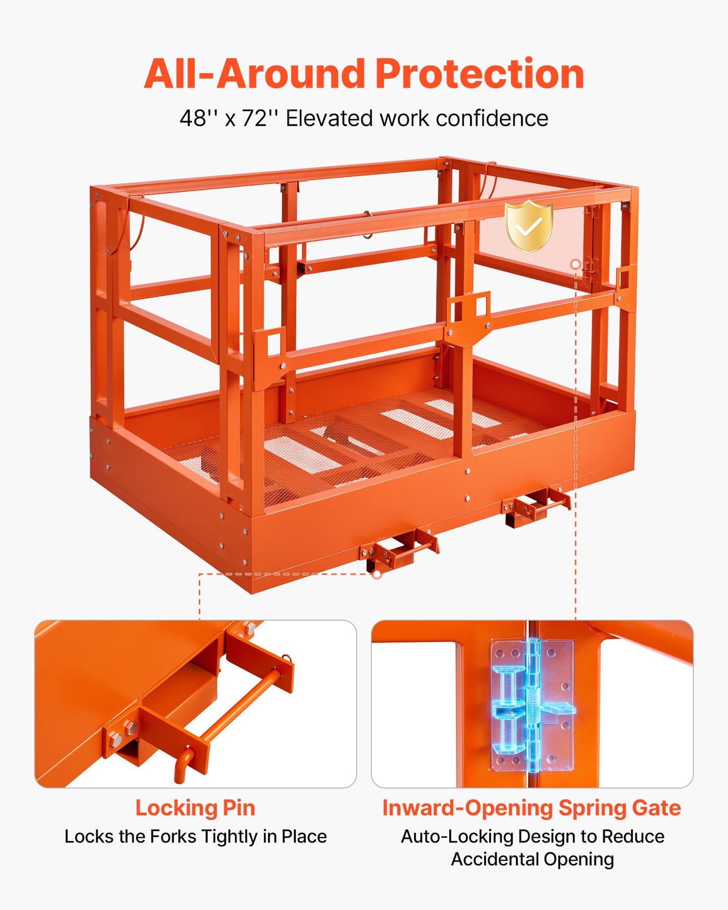 VEVOR Mesh Telehandler Work Platform, 48 x 73.9 Inch Man Safety Basket, 2000 lbs Capacity Forklift Telehandler Attachment, Safety Cage, Heavy Duty Carbon Steel, for Most Aerial Jobs Lifting Loader