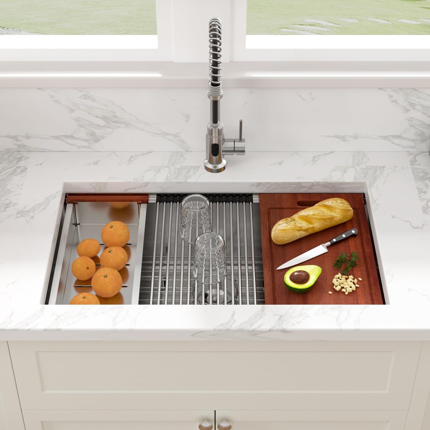 Sarlai 33 Kitchen Sink Undermount - 33 x 19 Inch Undermount Sink Ledge Workstation Deep Single Bowl 16 Gauge Stainless Steel Under Counter Kitchen Sinks Basin