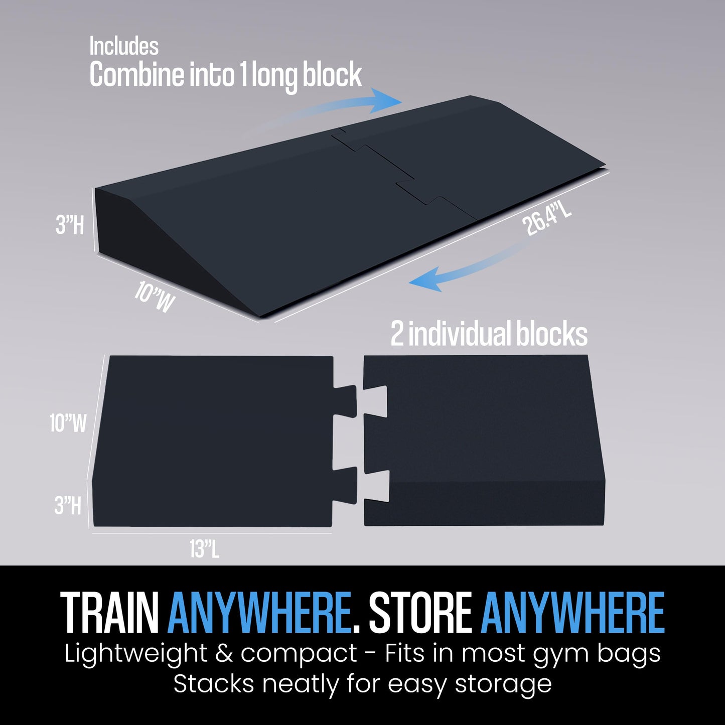 WABIWAY Squat Wedge Block – 2-in-1 Heel Elevated Slant Board for Squats & Calf Raises – Lightweight, Non-Slip EVA, Portable Workout Wedge for Strength & Recovery