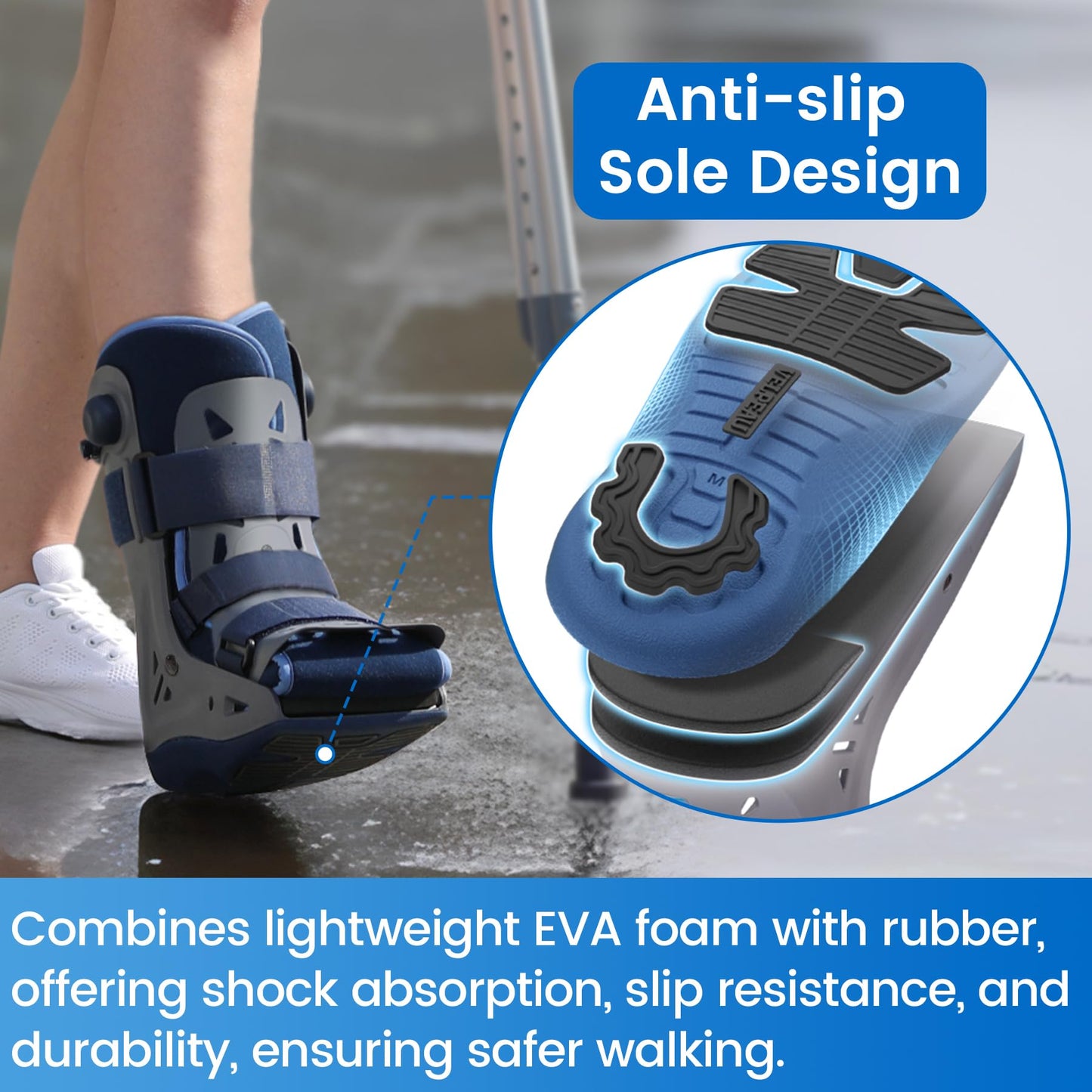 VELPEAU Walking Boot for Broken Foot, Dual Independent Inflatable Airbags and Anti-slip Sole Design, Air Cam Walker Fracture Boot for Women and Men, Fits Left and Right Foot (Short Version Boot, Small)