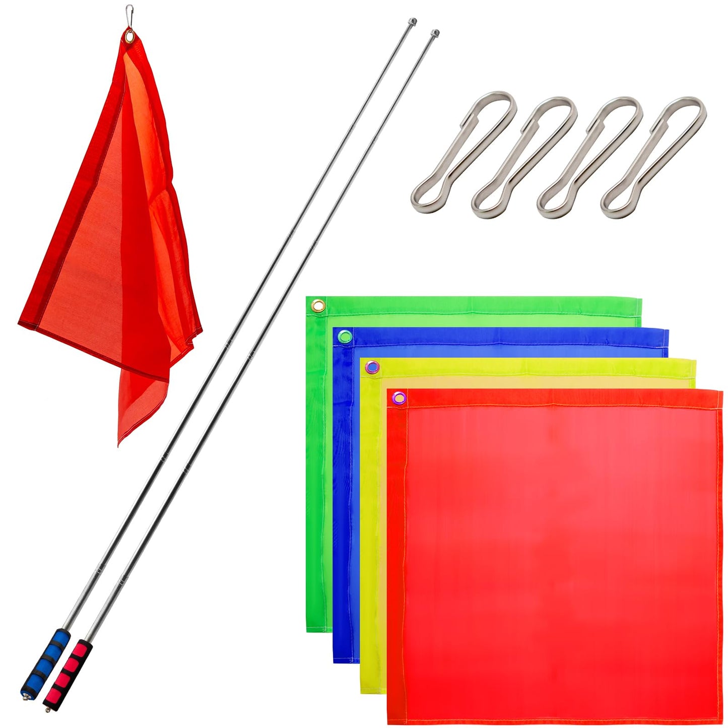 ZUDKSUY Horse Training Flag 2 pcs 48inch Telescopic Flagpoles and 4 pcs 18inch Equestrian Training Flags Portable Equine Nylon Flags Training Stick