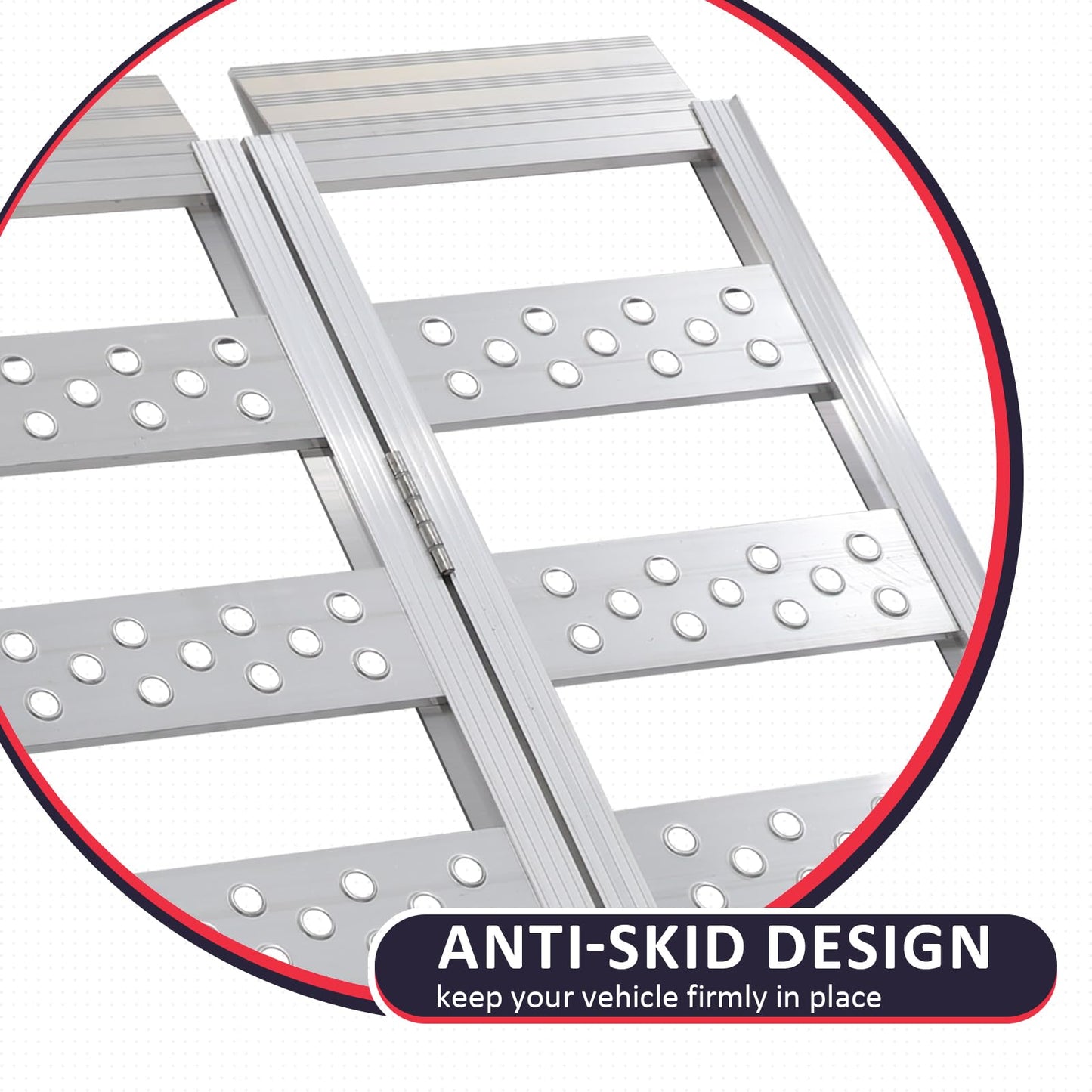 PENSUN Tri-Fold Ramps with Treads, Full Width Aluminum Loading Ramps with Load Straps, Manual Welding Ramp for Motorcycles, ATVs, Trucks, Snow Blowers with 1600Ibs Max Load /535lbs per Section
