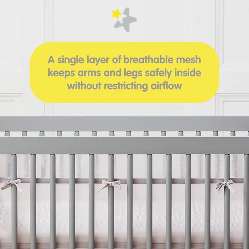 Halo Mini Crib Breathable Mesh Liner, Classic 3mm Mesh, Gray, Size 4M Covers 4 Sides FITS MINI Cribs with 38x24” Mattress ONLY