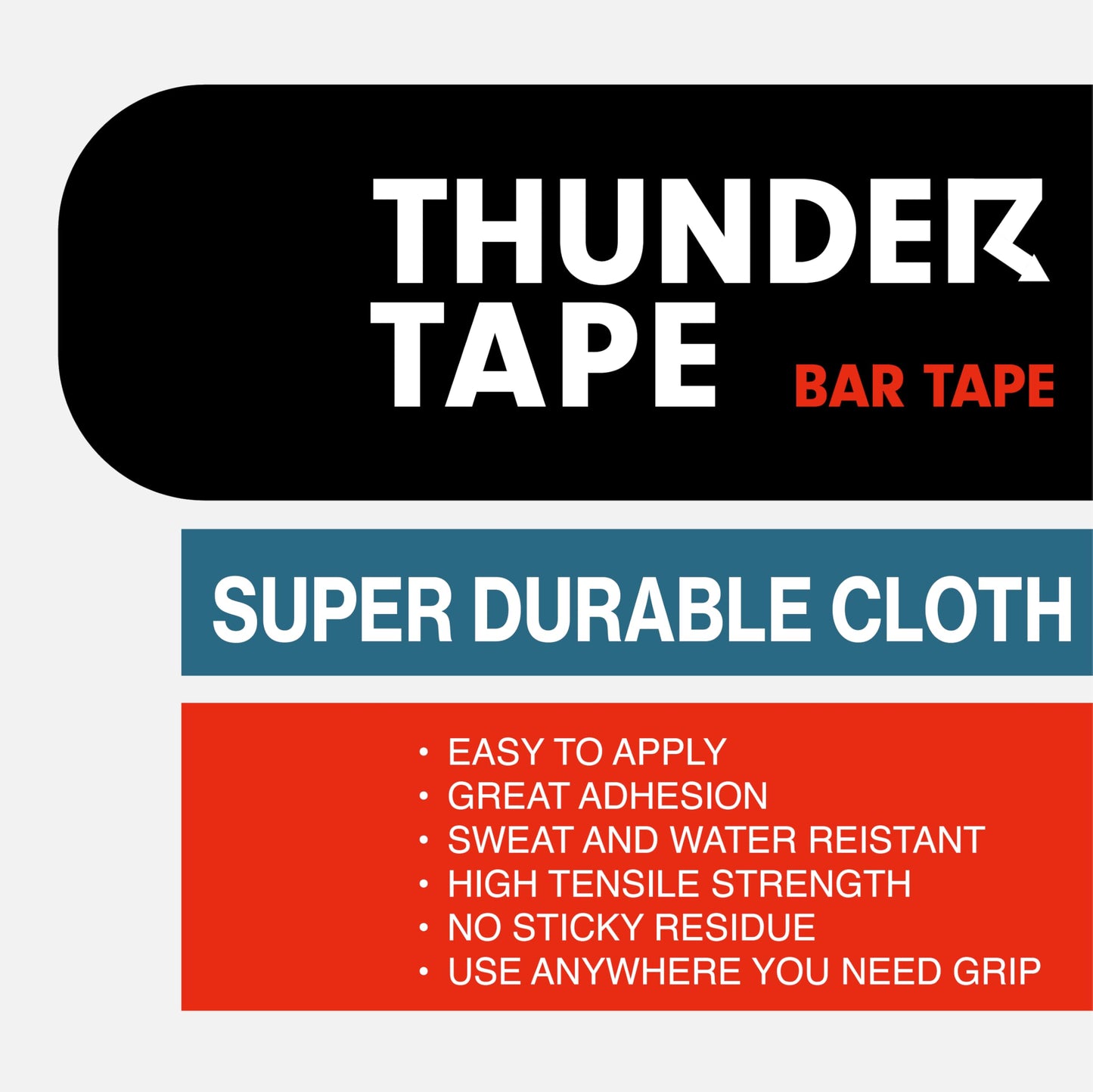 Thunder Tape 2 Pk Grip Tape - Cloth Grip Tape for Pull Up Bars, Sports, Tools, Handles, Bats, Rackets, Gym Equipment, Wire Wrap - No Residue, Sweat Resistant, 1 Inch x 66 Feet Each Roll - Black