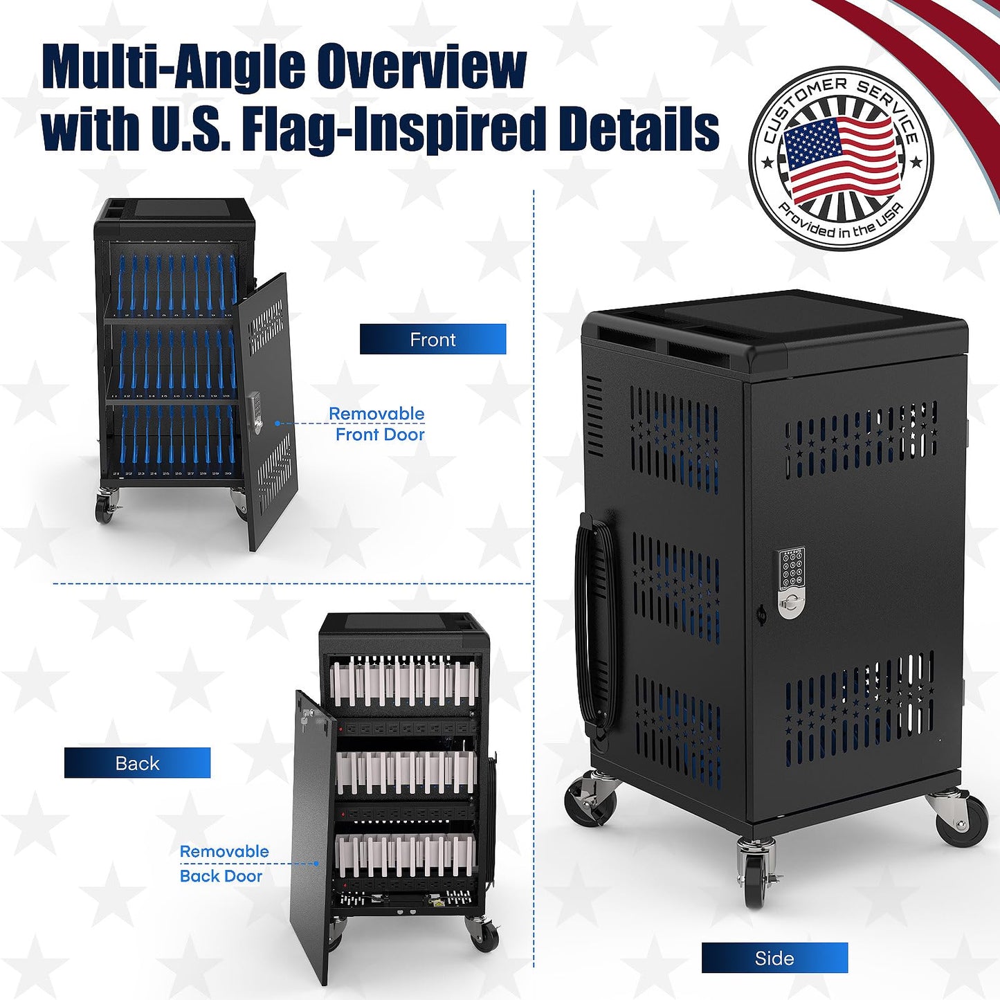 Metateel Fully Assembled 30 Device Charging Cart for iPad, Chromebook and Laptop Computer with Keypad Lock,Up to 14-in Screen Size,Surge Protection,Front & Back Access Locking Cabinet