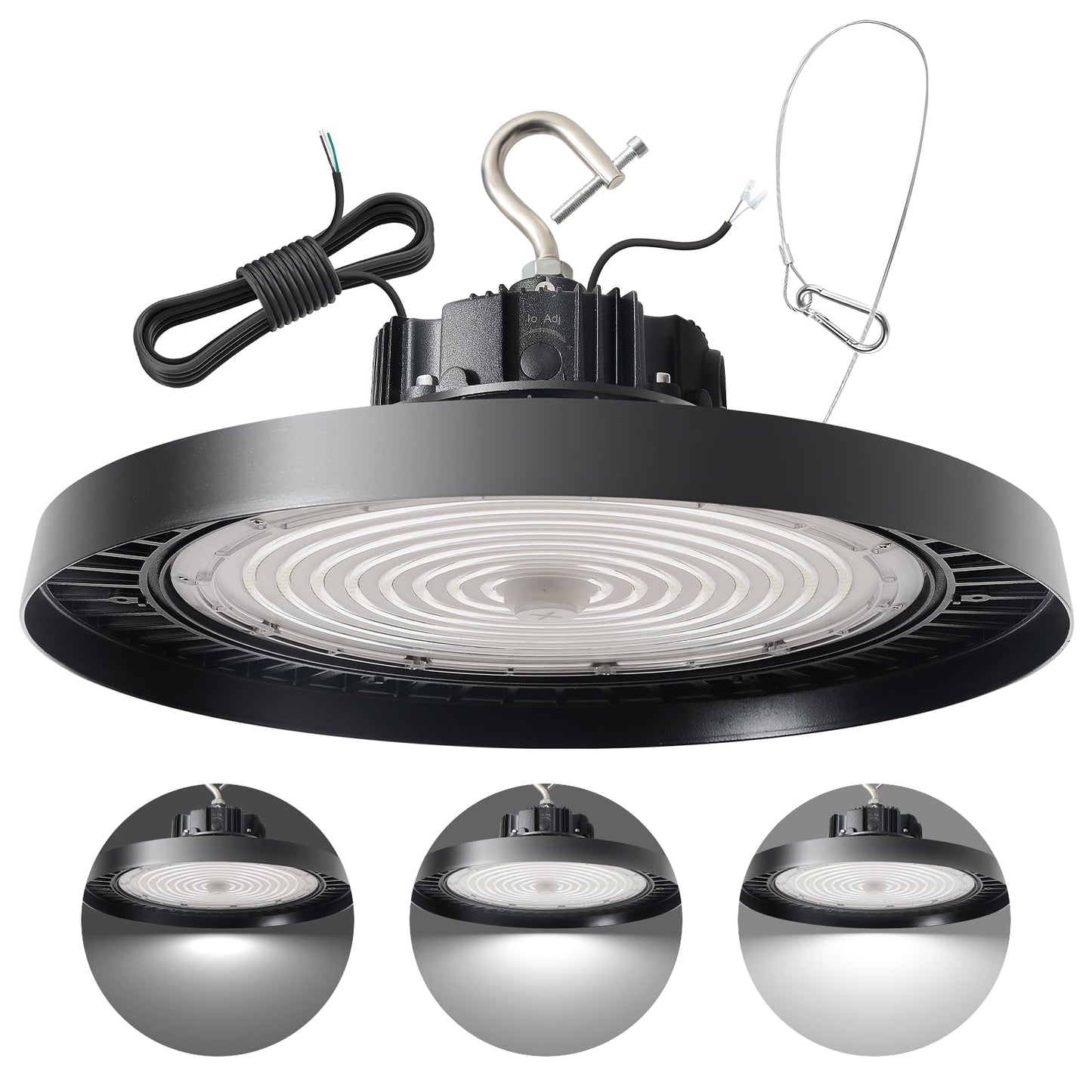 480V UFO LED High Bay Light 240W 200W 180W Adjustable, 0-10V Dimmable 5000K High Bay LED Shop Lights (1000W MH/HPS Equivalent), IP65 Commercial Bay Lighting for Warehouse Factory, AC 277-480V