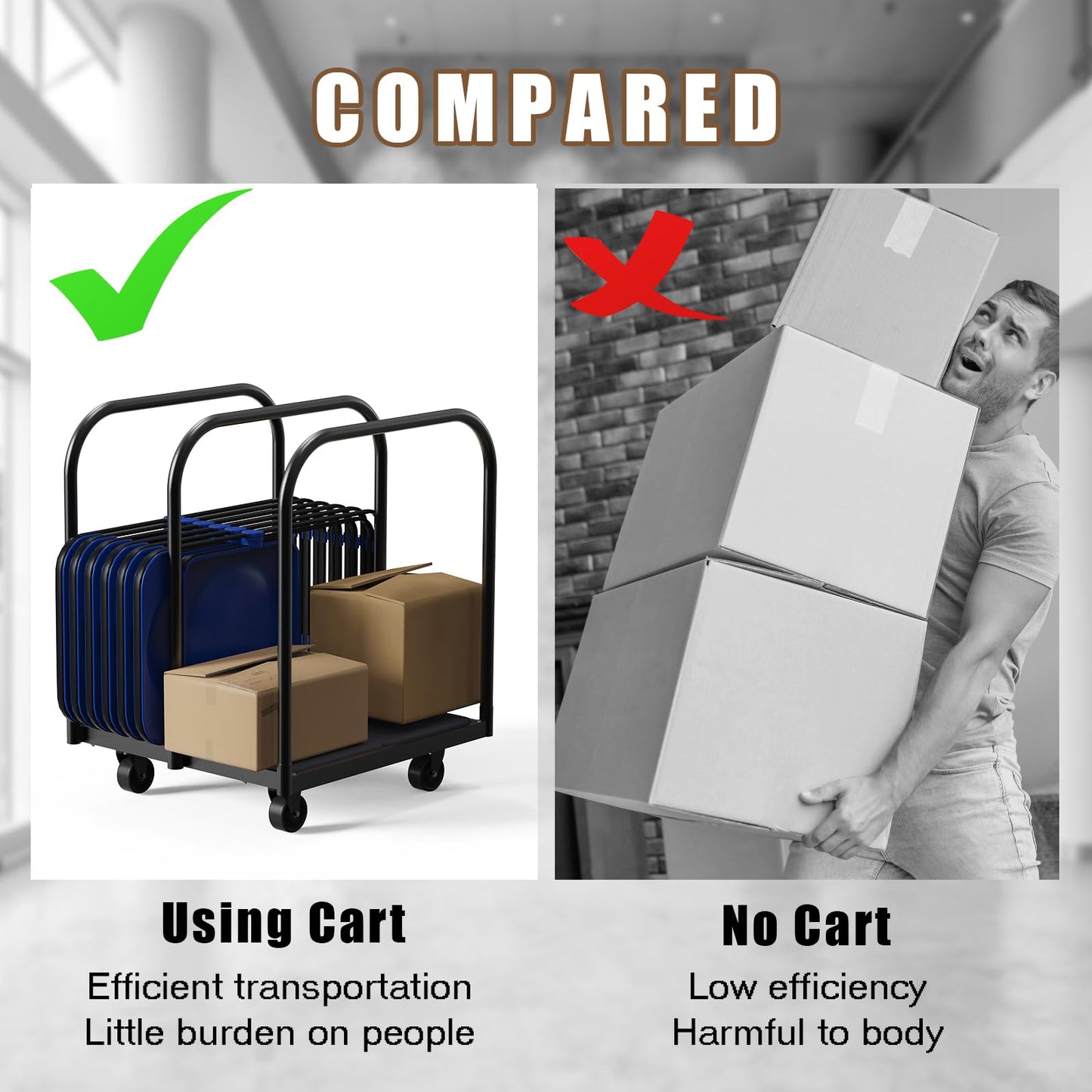 3 Pole Soft Platform Folding Table Cart-Soft Flatbed Panel Cart with 4Inch Swivel Caster 8PCS Folding Table Storage Capacity Soft Platform Truck with 2PCS Straps to Store&Move Lumber,Plywood,Box