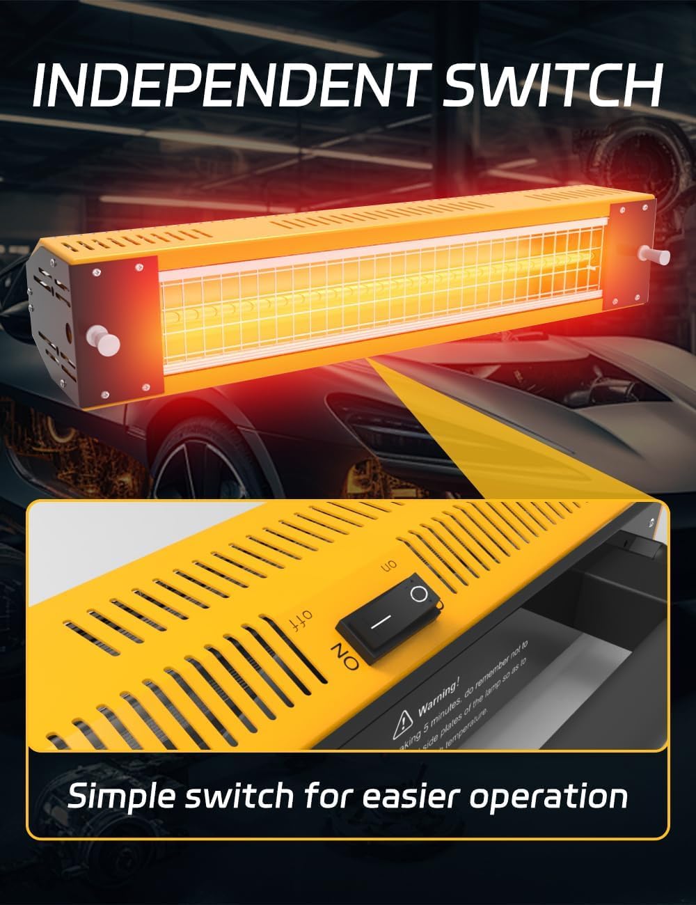 Solary Baking Infrared Paint Curing Lamp, 1000W 110V Handheld Short Wave Infrared Paint Dryer Lamp for Car Bodywork Repair